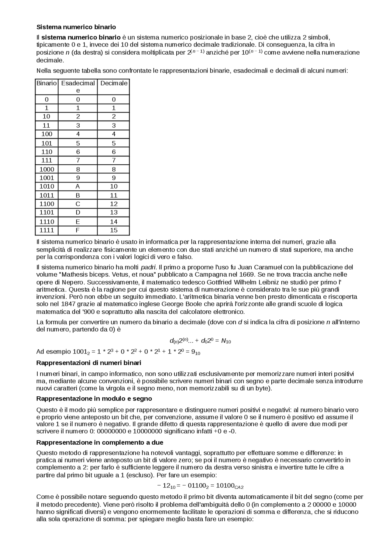 SISTEMA NUMERICO BINARIO Docsity