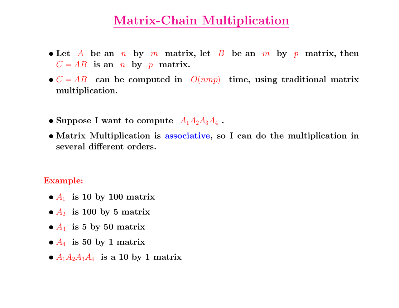 Matrix chain multiplication - Docsity