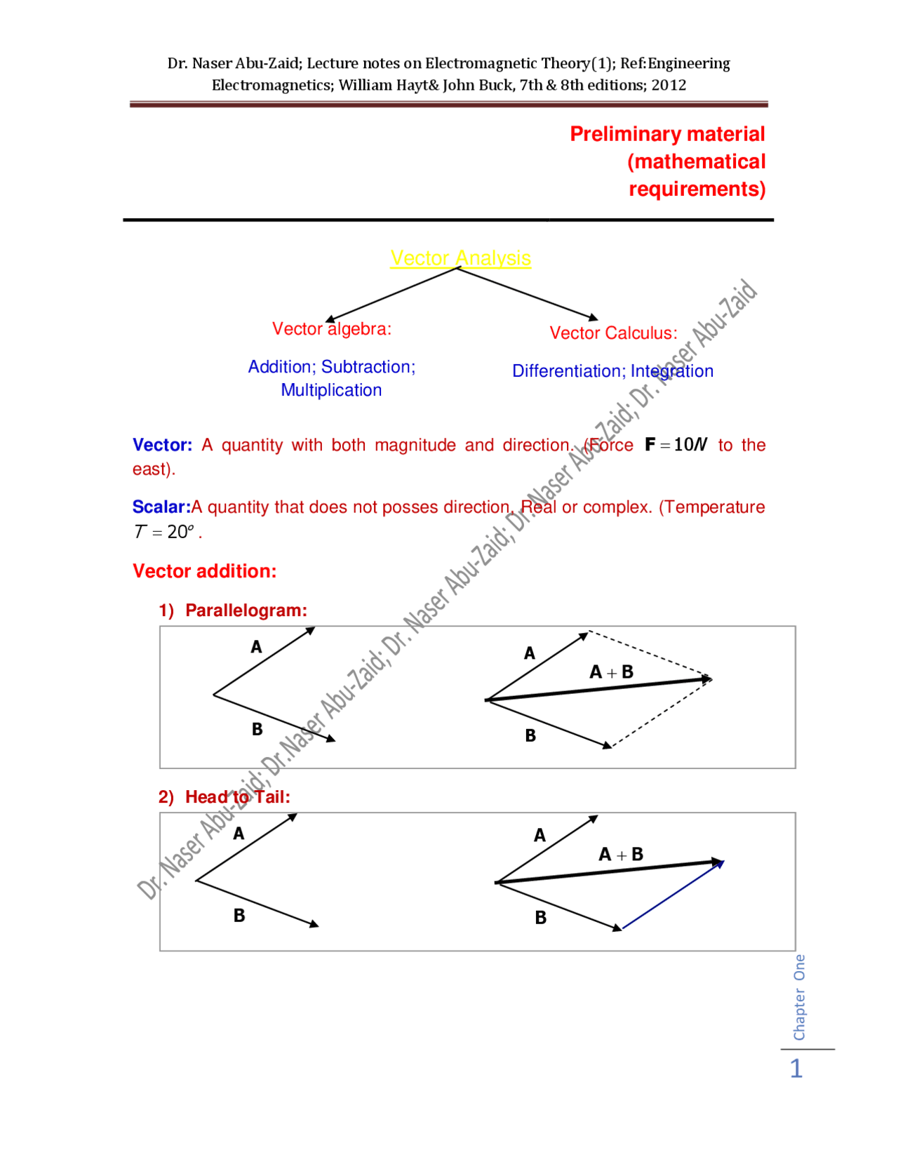 Review of Coordinates System and Vector Algebra Exercises