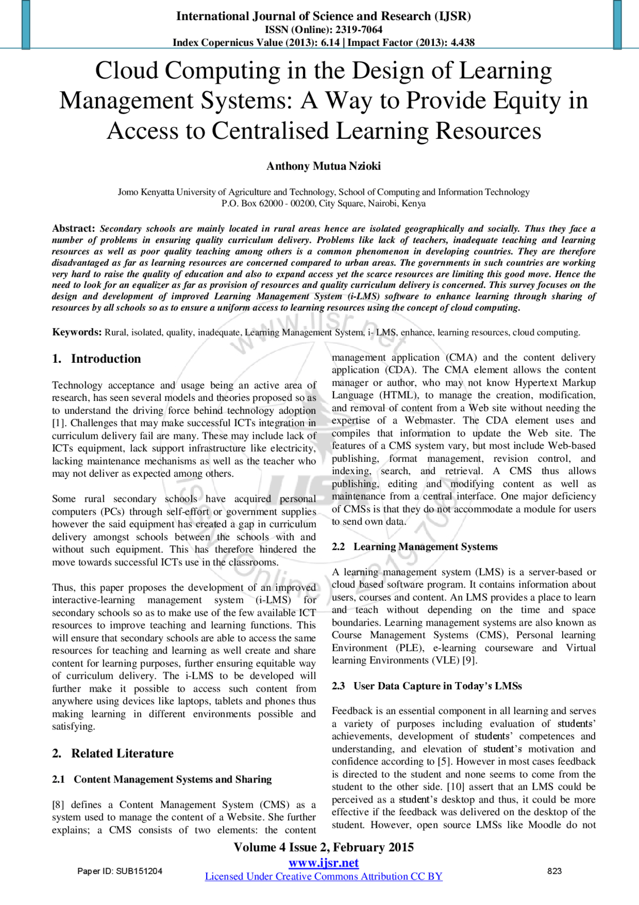 Cloud Computing In The Design Of Learning Management Systems A Way To Provide Equity In Access Cloud Computing In The Design Of Learning Management Systems A Way To Provide Equity In Access