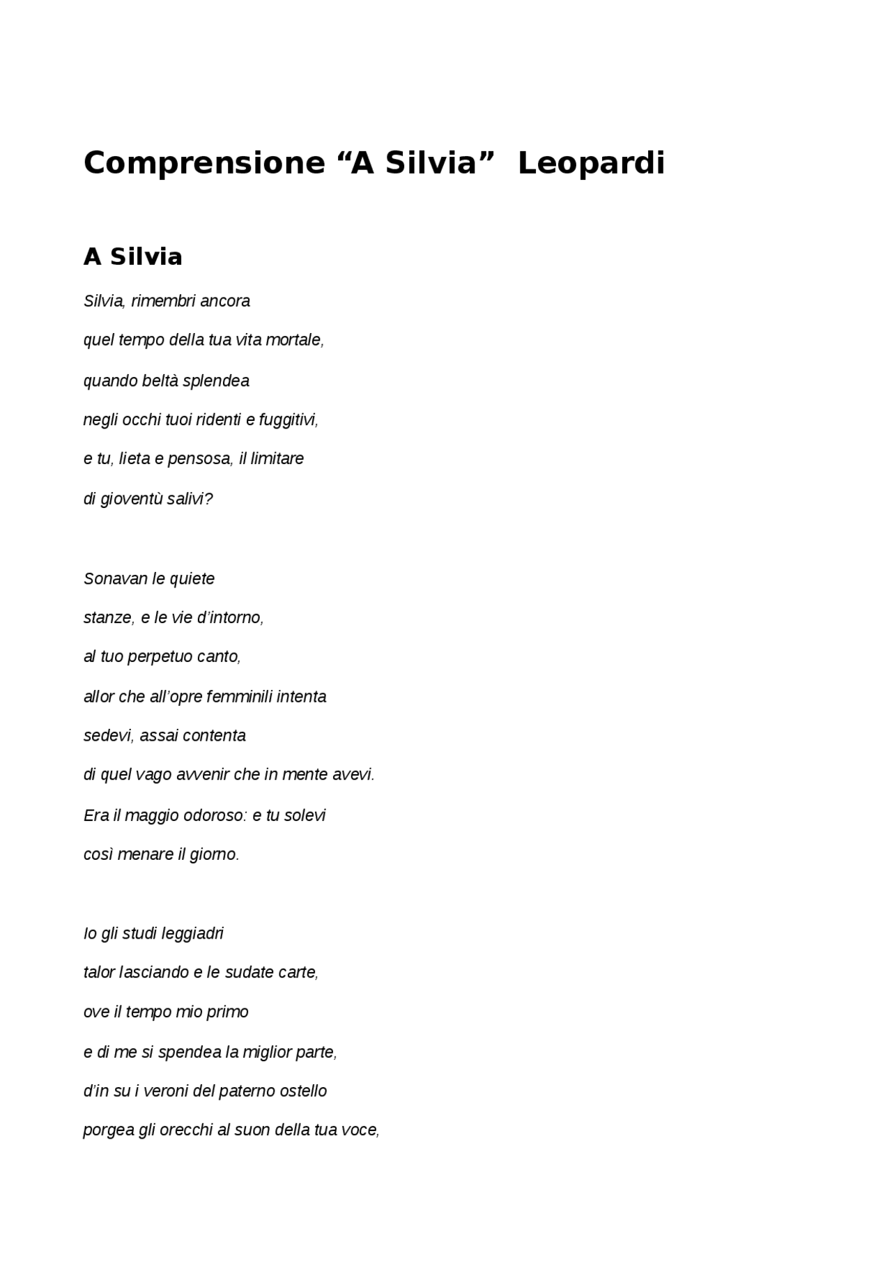 Giacomo Leopardi A Silvia Docsity