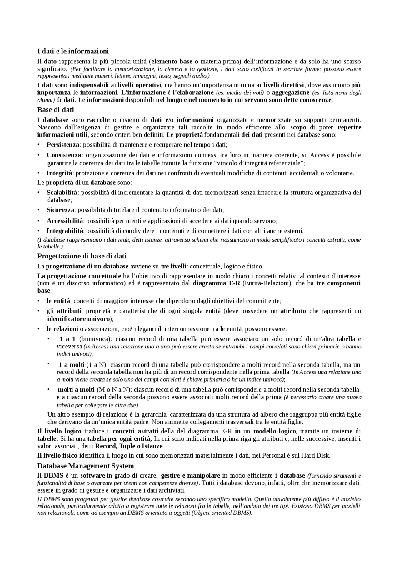 Informatica - Database - Docsity