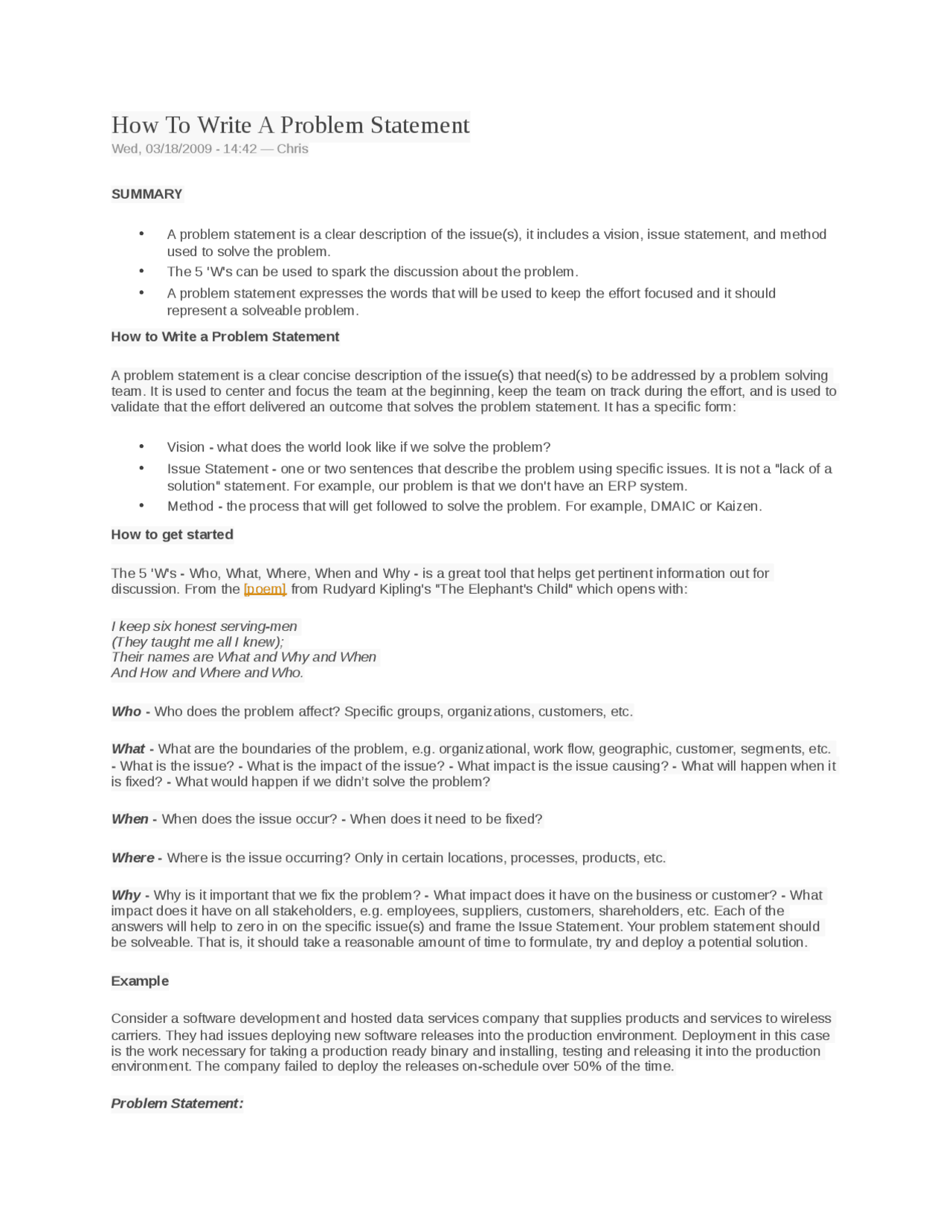 How To Write A Problem Statement Docsity