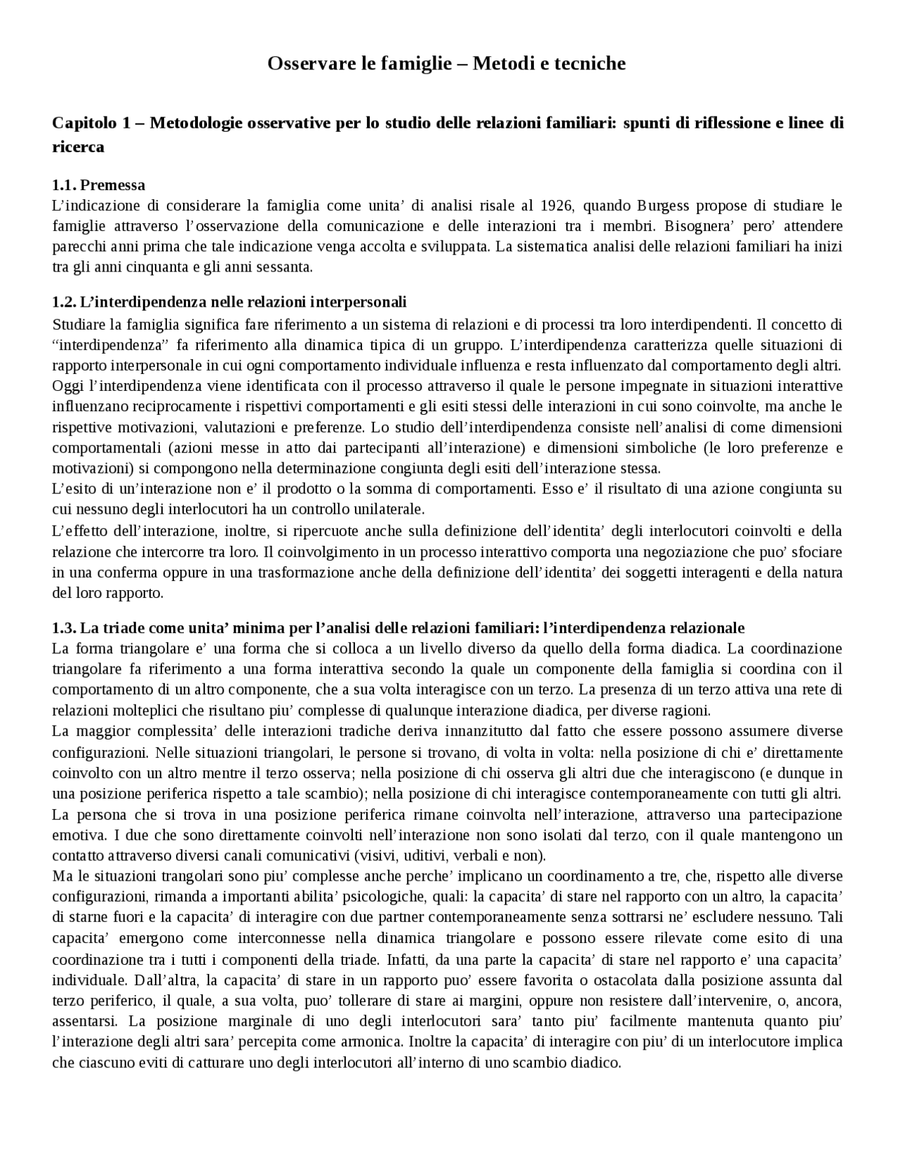 Riassunto Osservare Le Famiglie Metodi E Tecniche L Fruggeri 