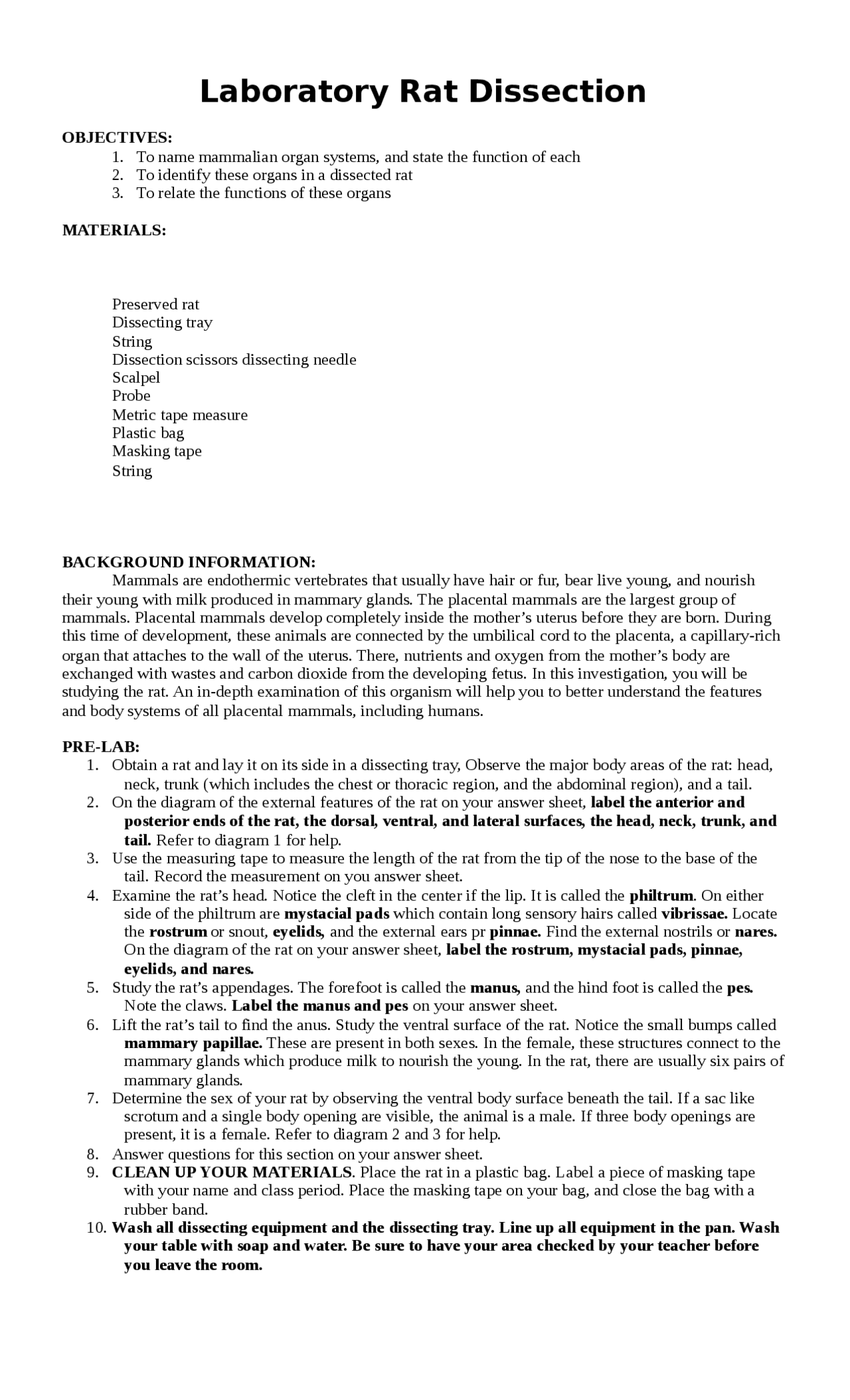 Rat Dissection Procedure | Study Guides, Projects, Research Cell ...
