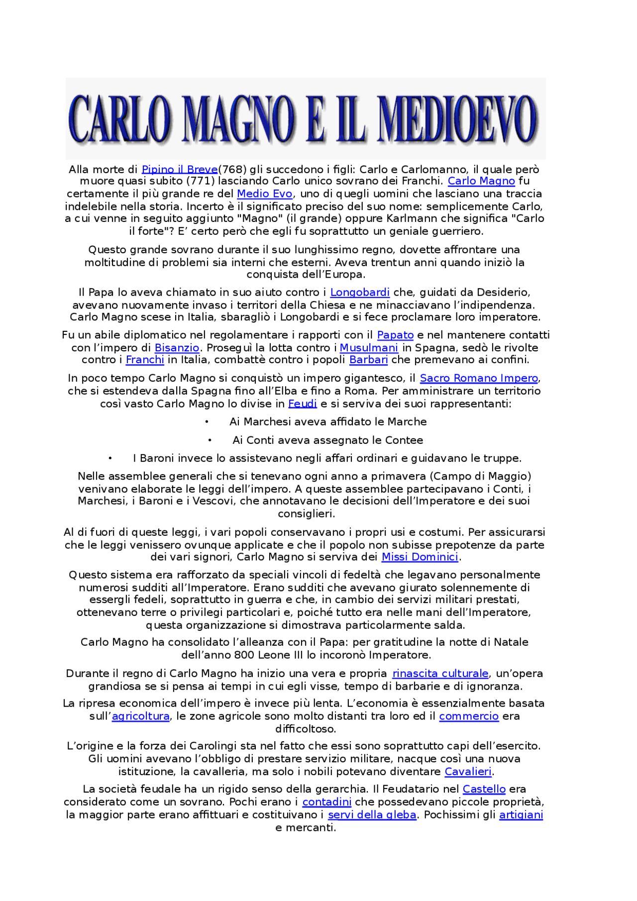 Carlo Magno, i suoi eredi e le sue conquiste Docsity Carlo Magno, i suoi eredi e le sue conquiste Docsity