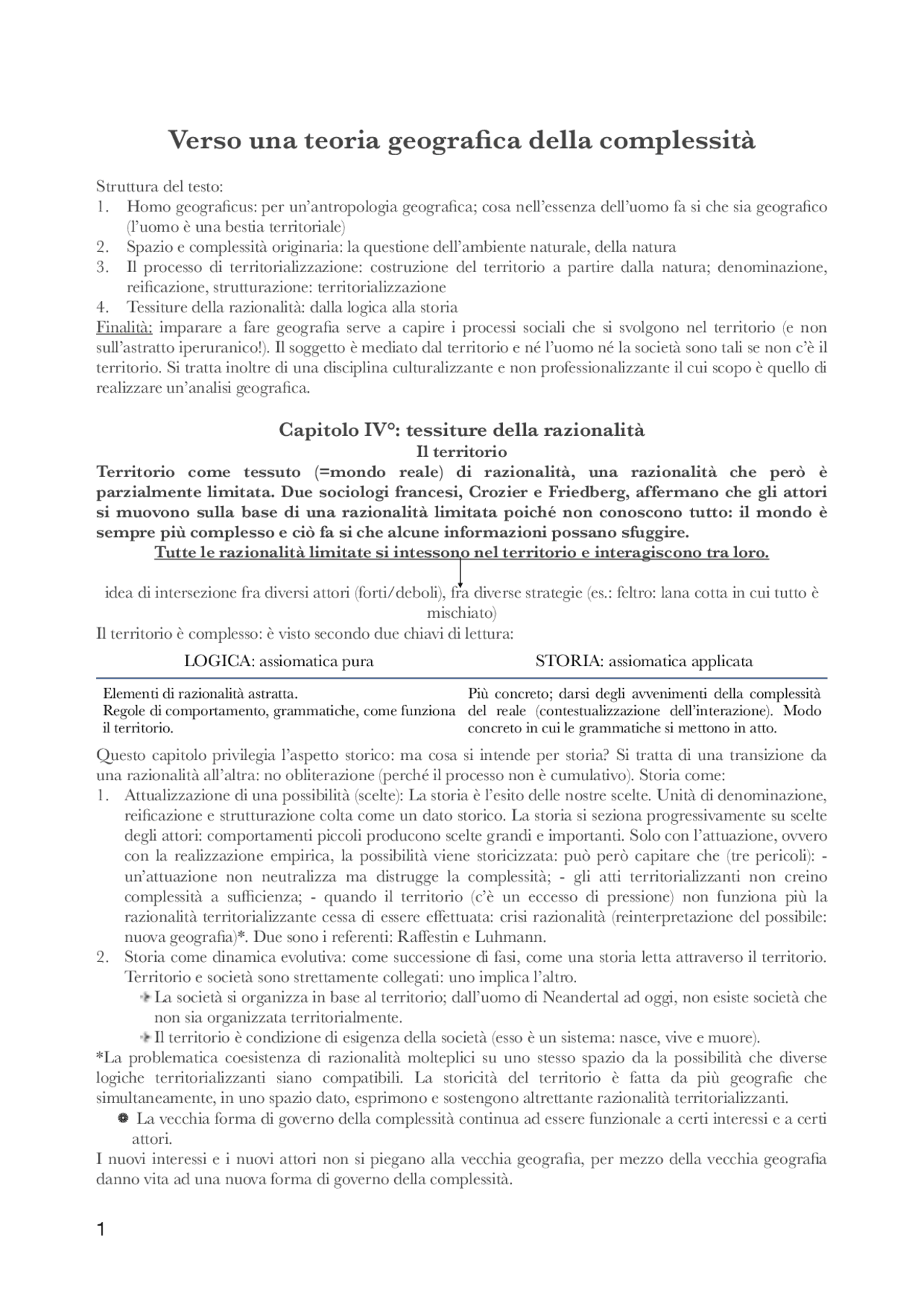 Verso una teoria geografica della complessità Sintesi del corso di Geografia Docsity