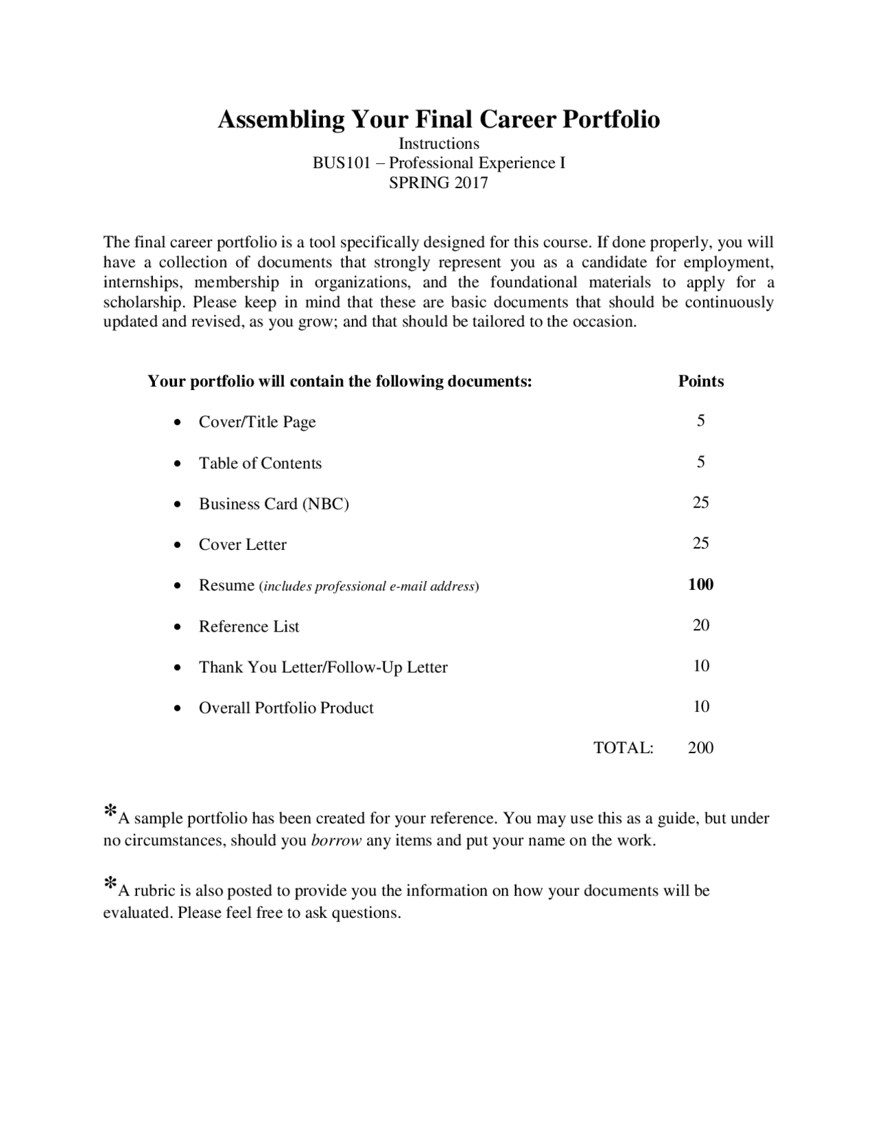 Assembling Your Final Career Portfolio - Freshman Seminar in Business ...