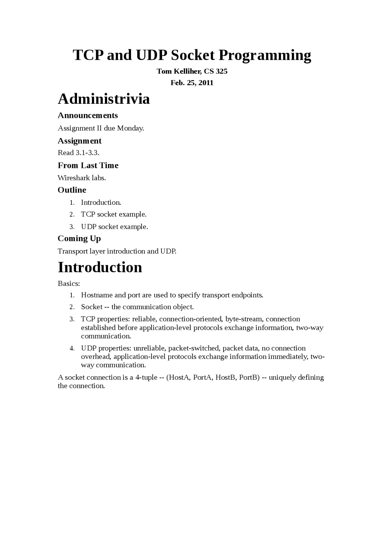 Tcp and Udp socket programming - Docsity