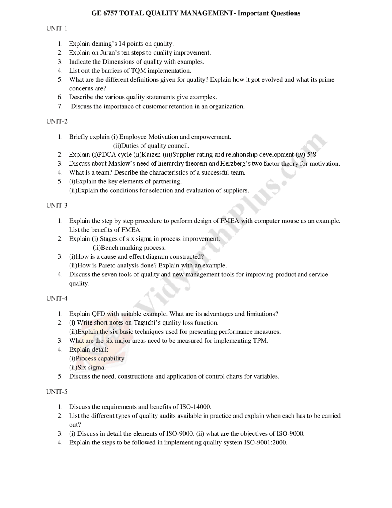 Total quality management theory - Docsity