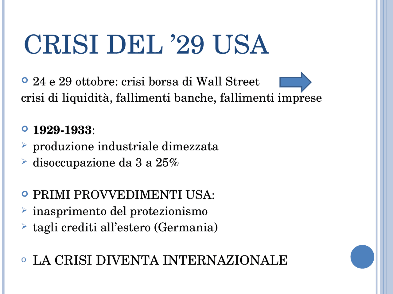 Crisi del 29 cause e conseguenze | Schemi e mappe concettuali di Storia