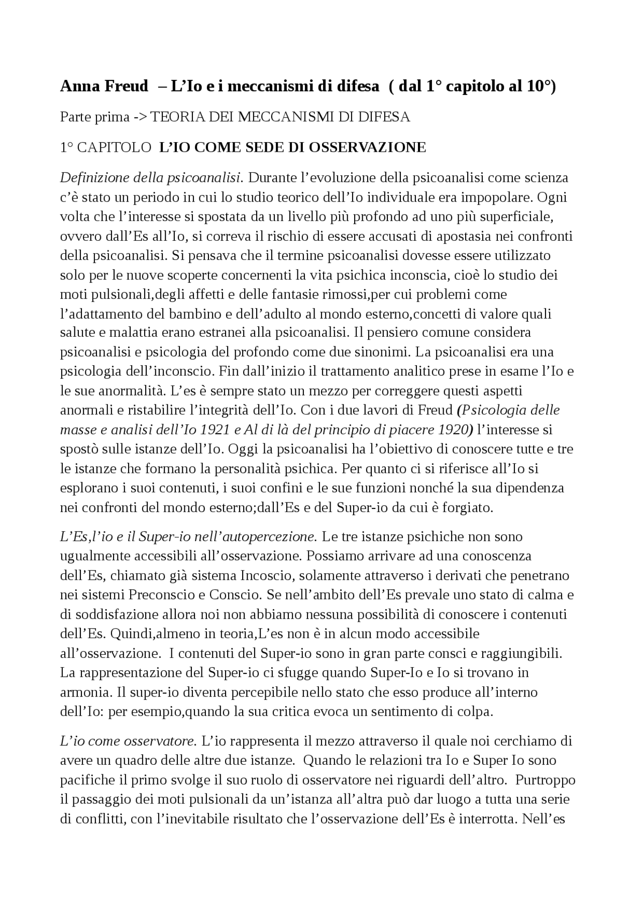 L'io E I Meccanismi Di Difesa: Analisi Di Anna Freud E Le Sue Teorie