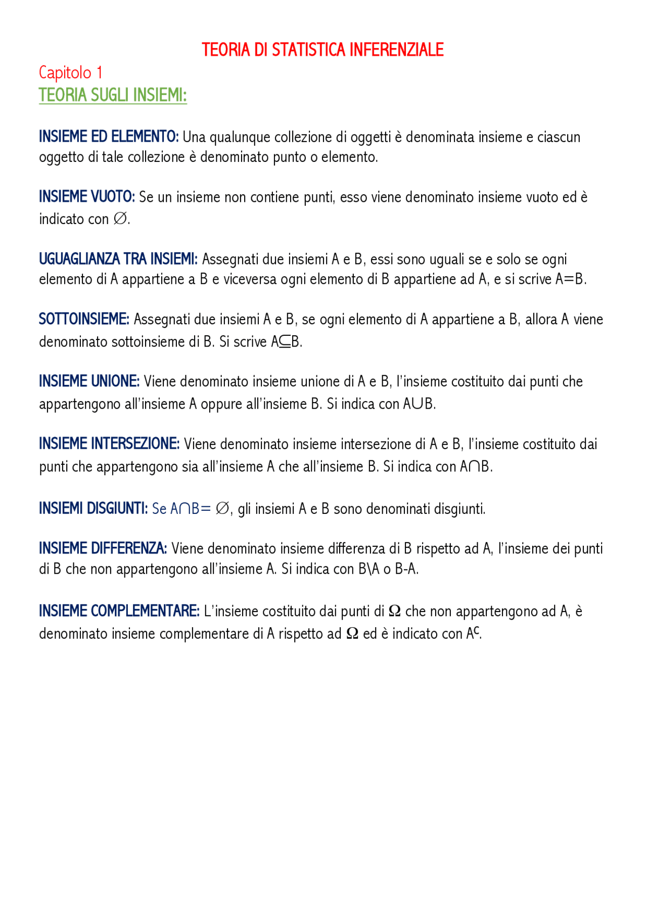 TEORIA DI CALCOLO COMBINATORIO E PROBABILITA' (STATISTICA INFERENZIALE
