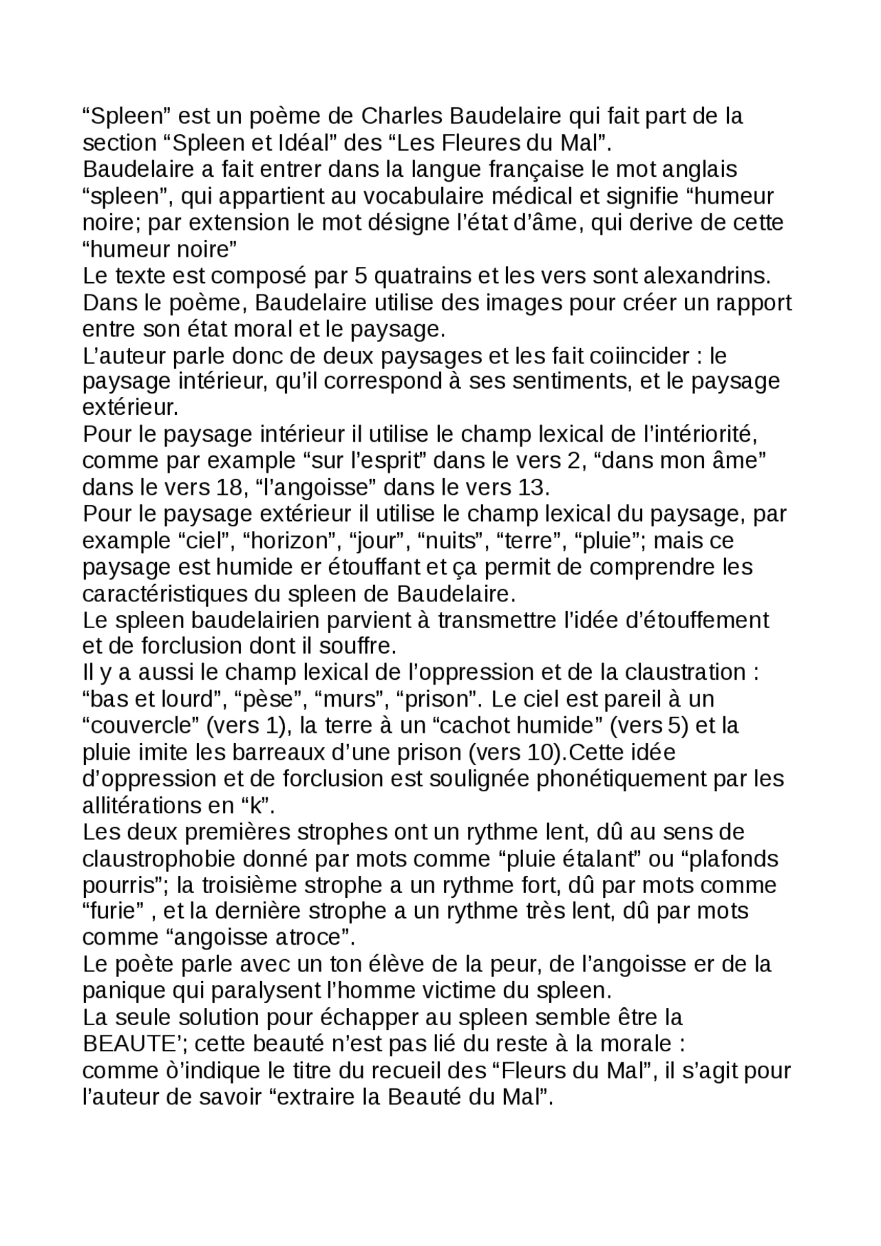 Analisi poesia Spleen Docsity