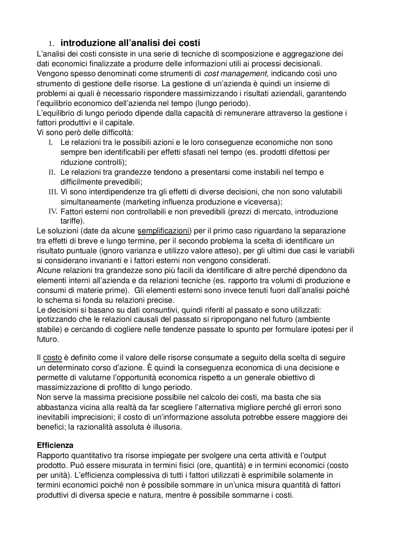 Riassunto Analisi dei Costi - Docsity