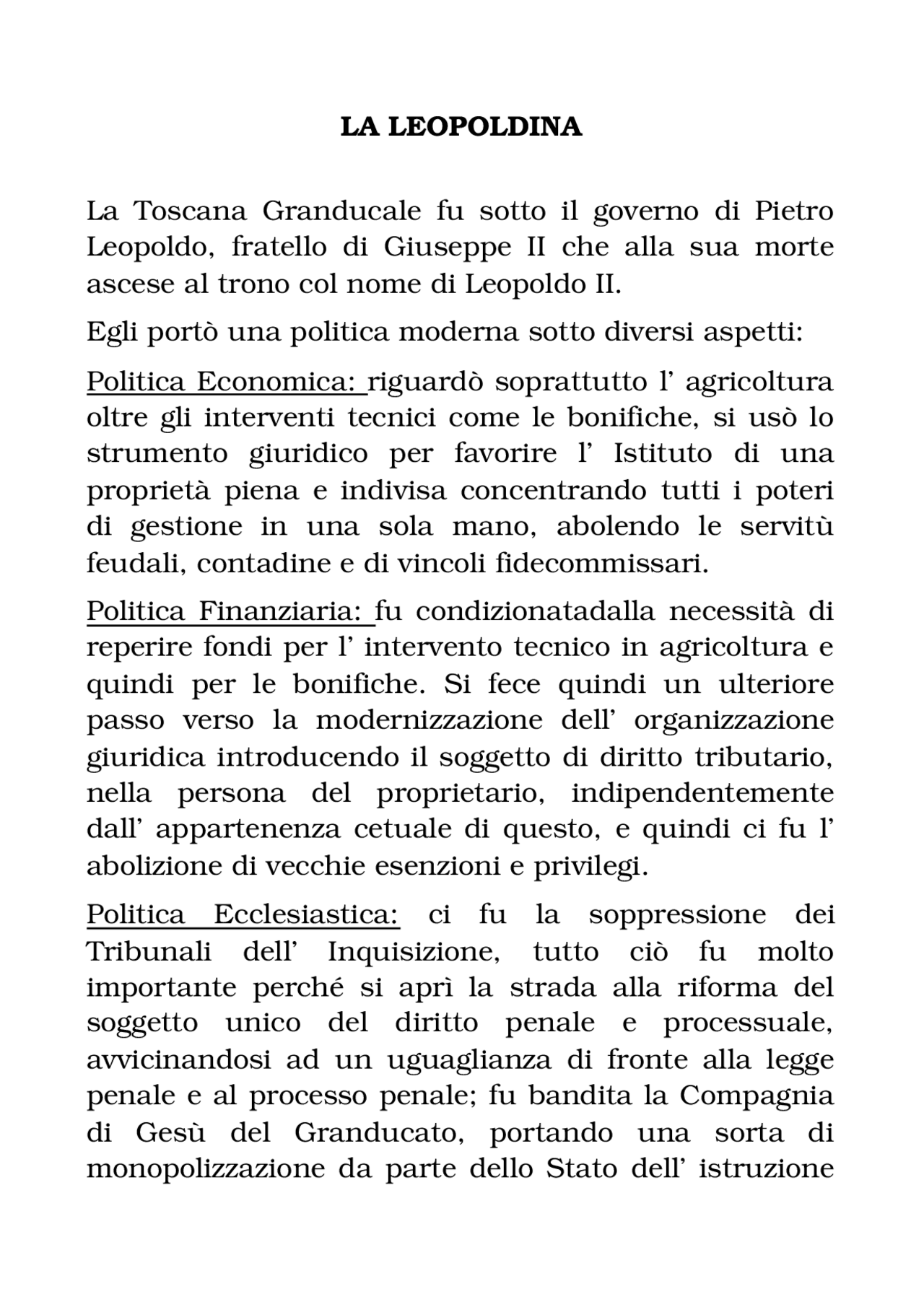 Il primo codice moderno, la Leopoldina - Docsity