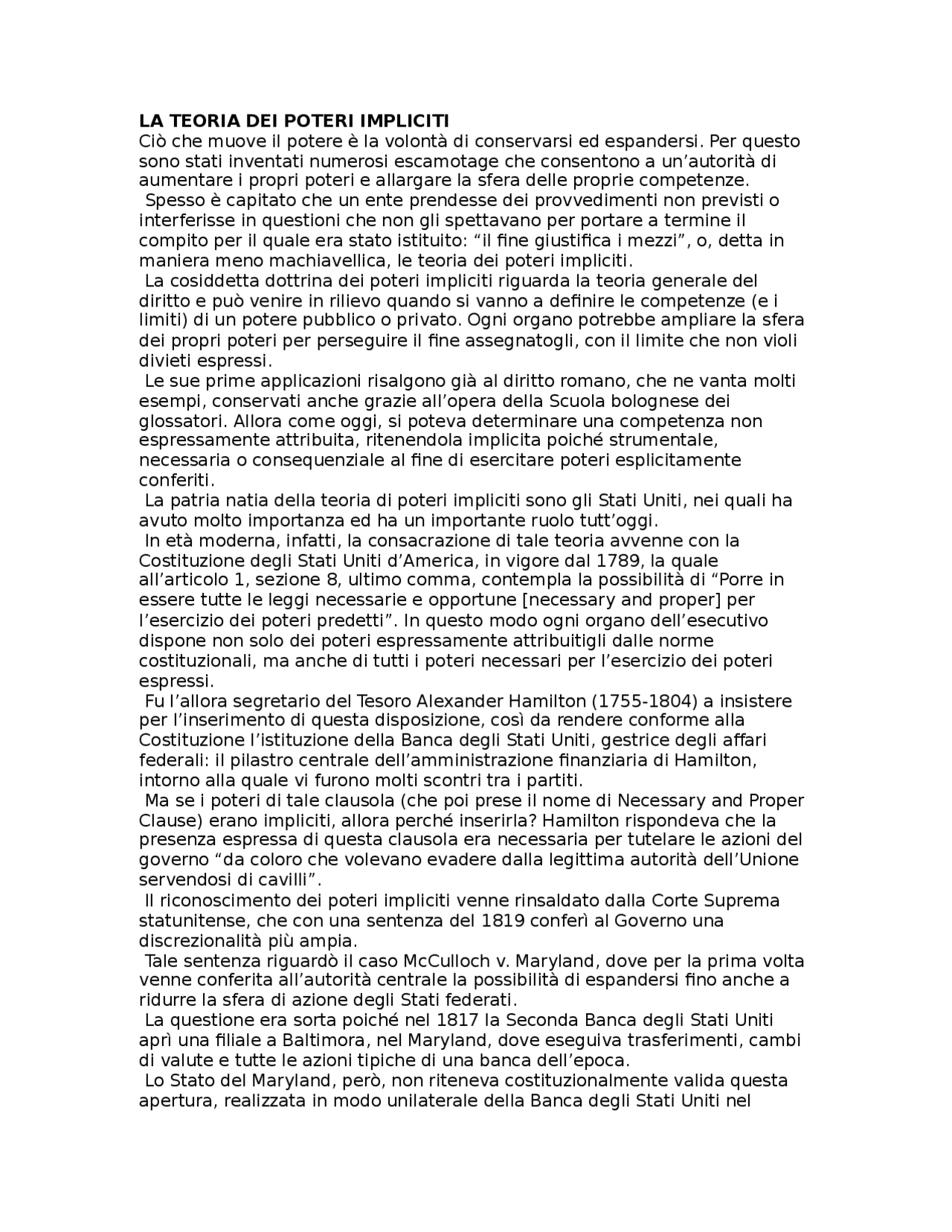 Teoria dei poteri impliciti Prove d'esame di Diritto Pubblico