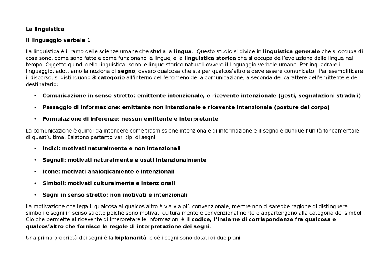 RIASSUNTO "LA LINGUISTICA. UN CORSO INTRODUTTIVO" BERRUTO-CERRUTI