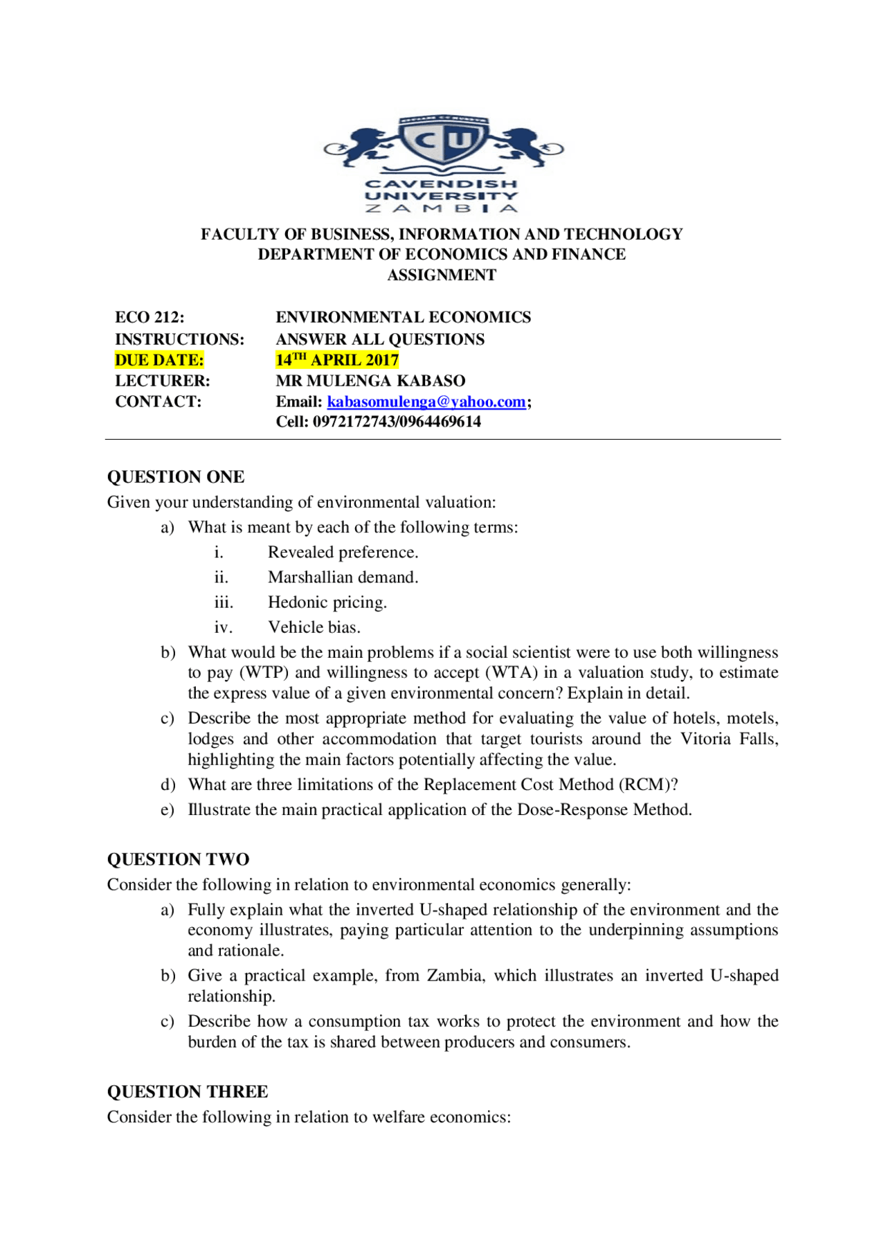 ECO212 Environmental Economics Assignment One 2017.pdfpdf | Thesis ...
