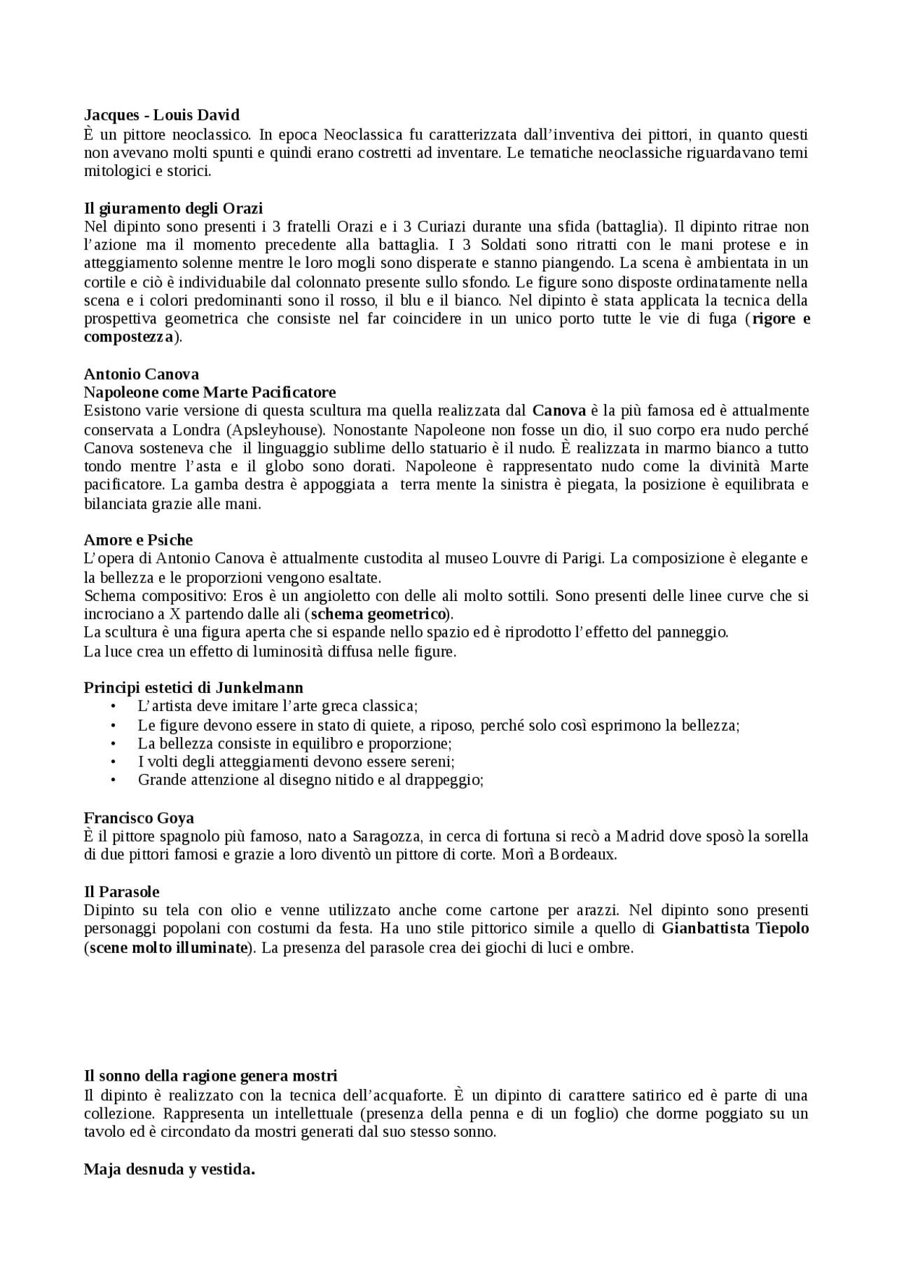 Jaques Louis David - Antonio Canova - Junkelmann - Francisco Goya | Appunti di Arte e territorio | Docsity