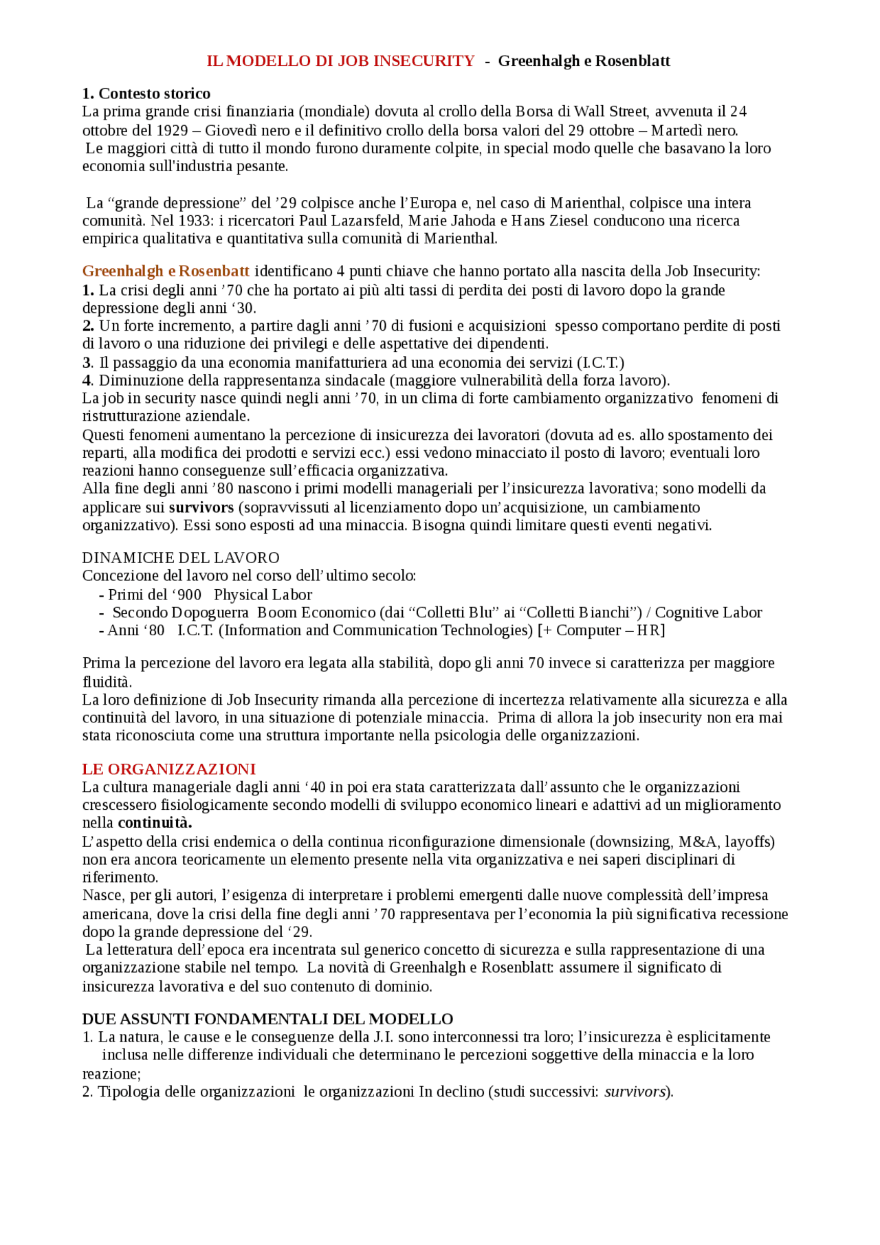Job Insecurity Questionnaire Pdf Download Il modello di Job Insecurity - Docsity