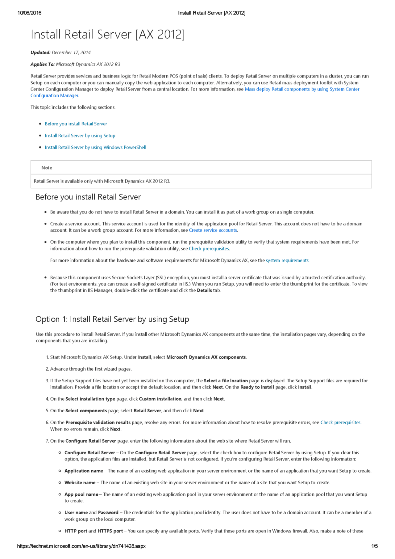 Install Retail Server [AX 2012 R3] - Docsity