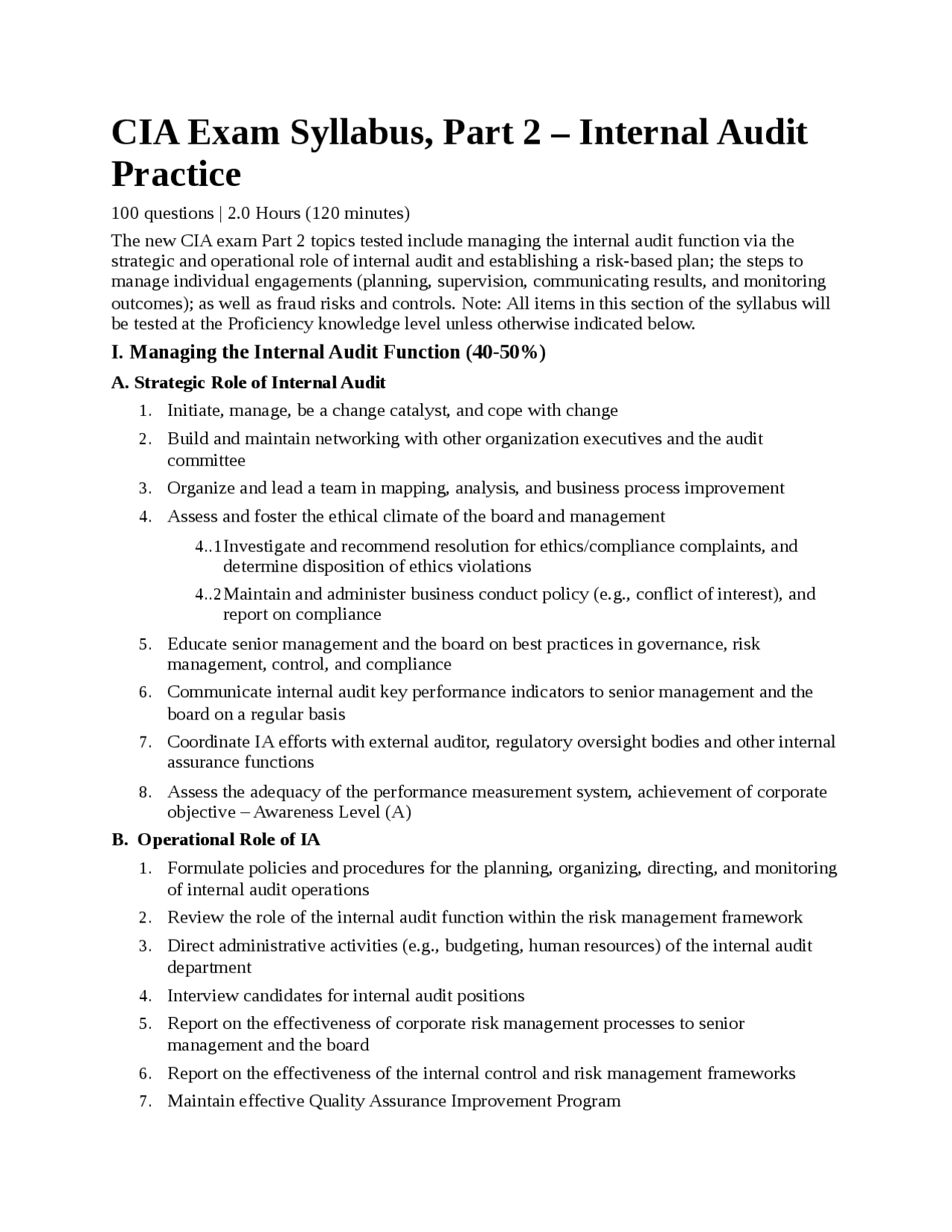 CIA Courses guide for Internal audit practitioners Docsity