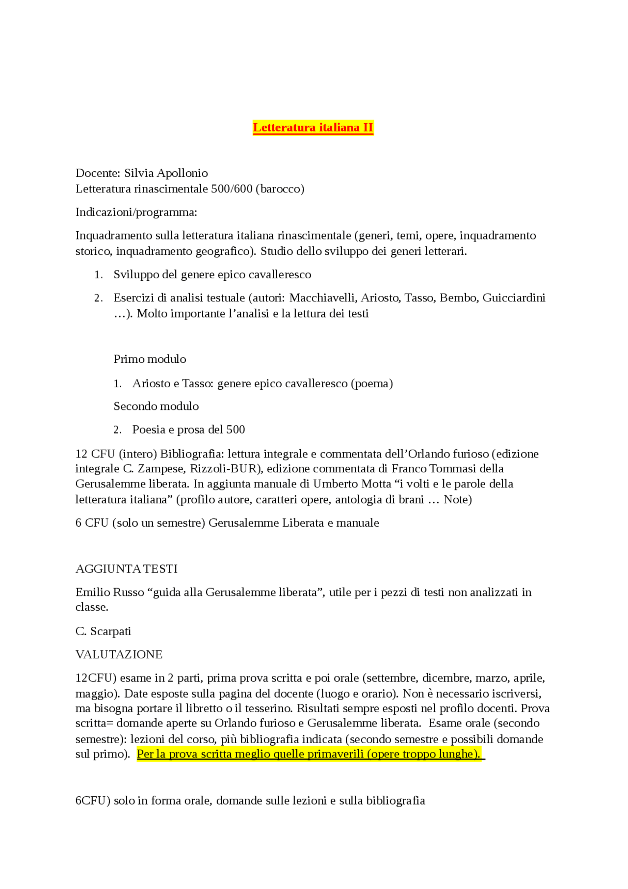 LETTERATURA ITALIANA II | Appunti di Letteratura Italiana ...