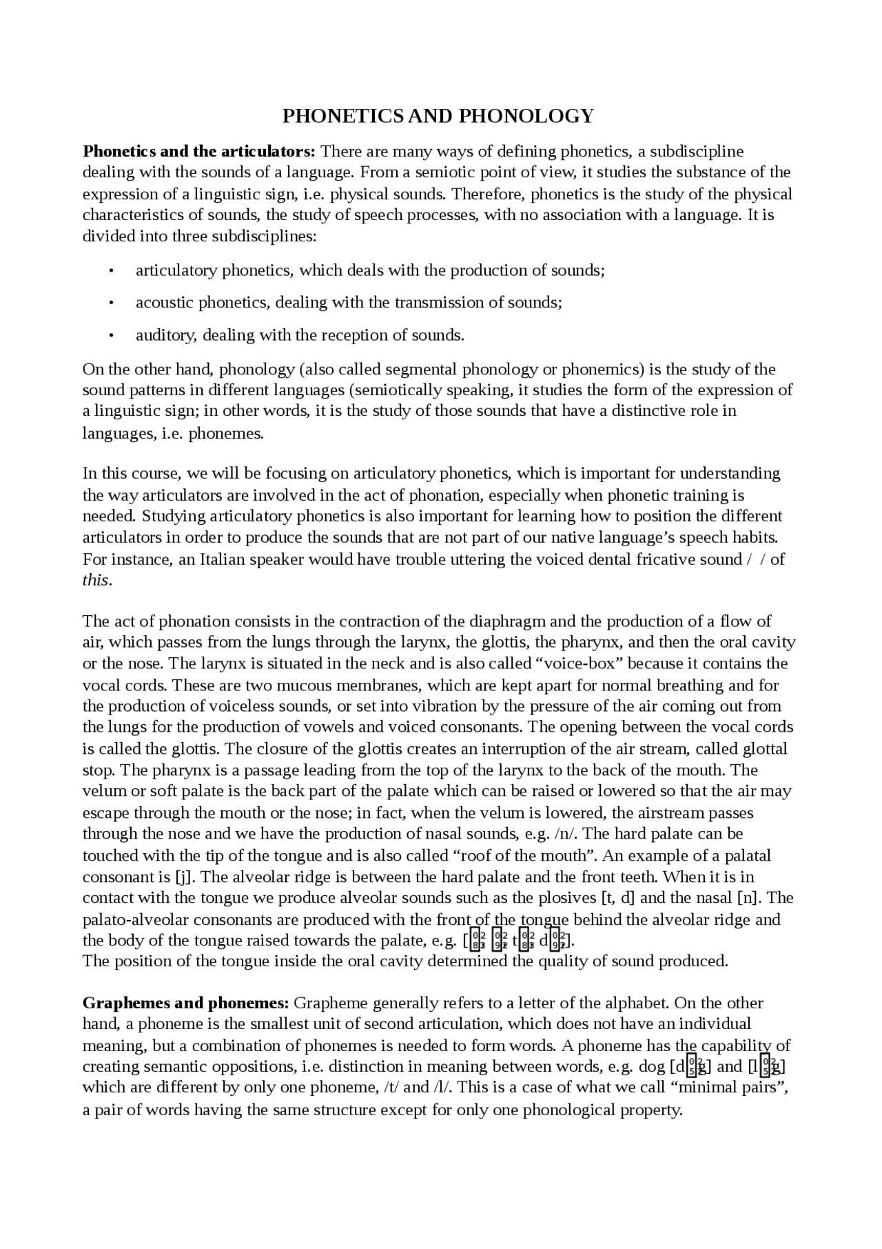Phonetics and Phonology - Docsity