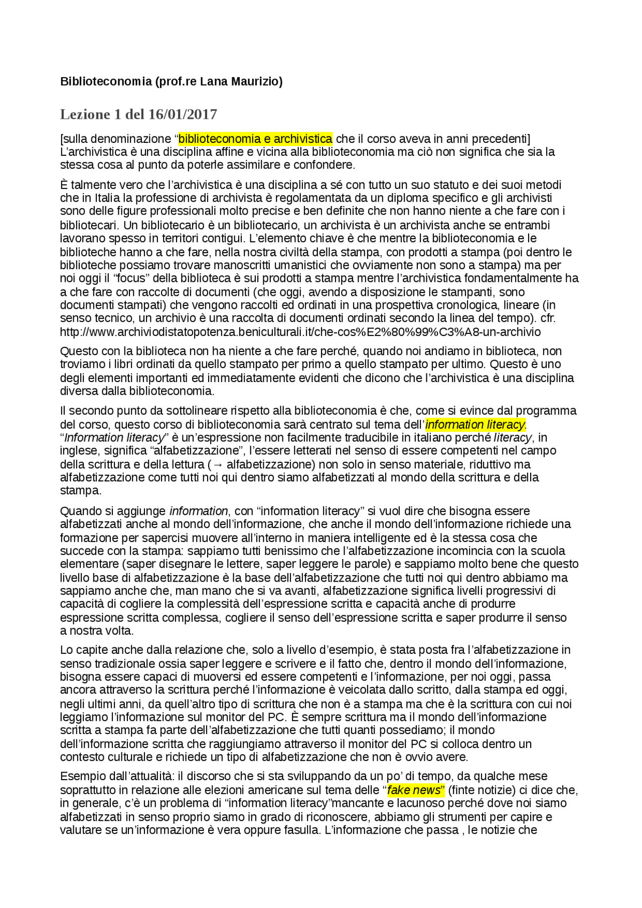 Biblioteconomia information literacy Docsity