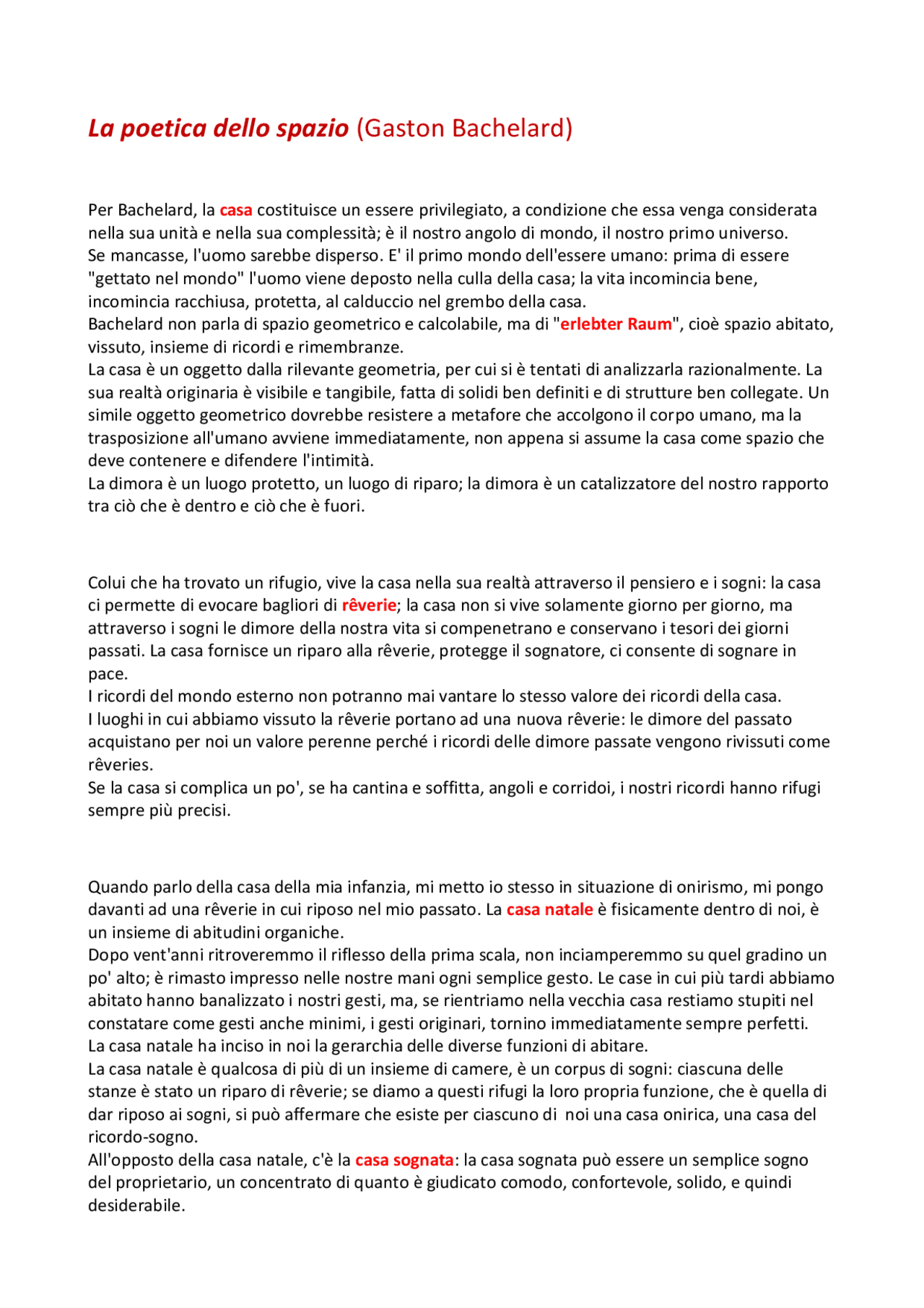 Poetica dello spazio (Bachelard) - Docsity