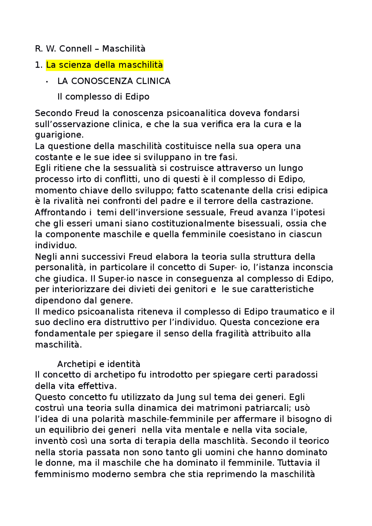 R.W.Connell-Maschilità | Appunti di Storia | Docsity