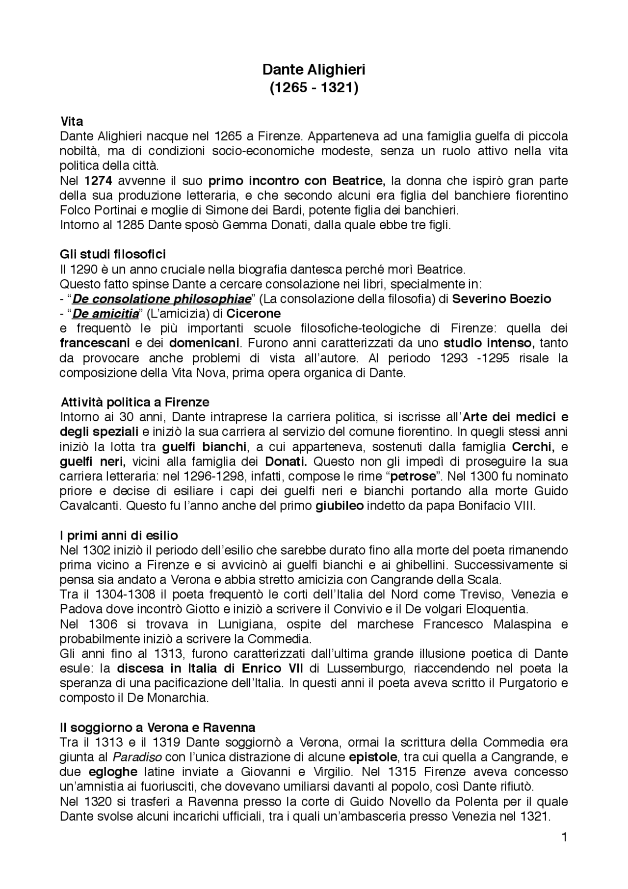 Le Opere Di Dante Alighieri Riassunto