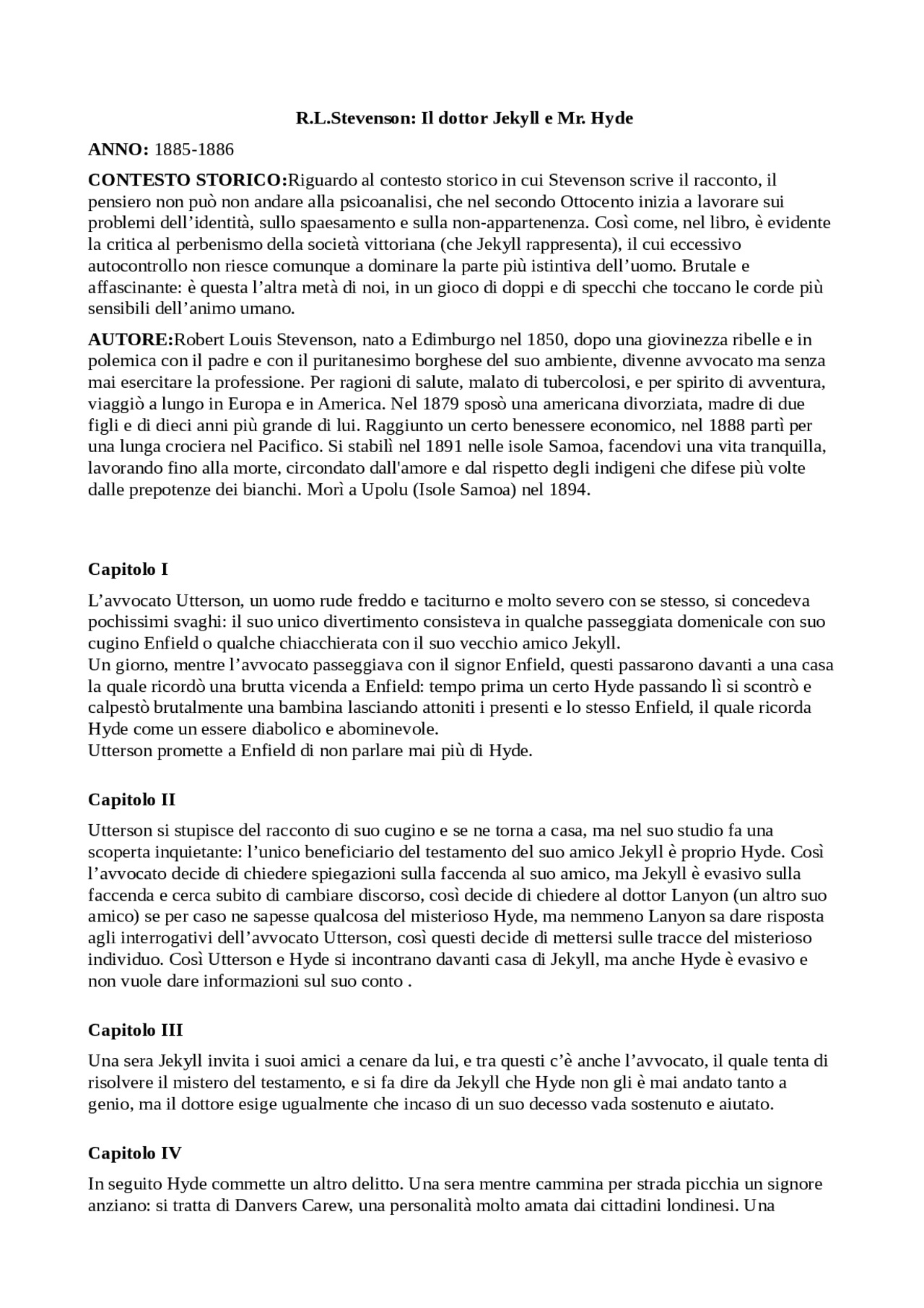 riassunto dettagliato dr jekyll e mr hyde docsity