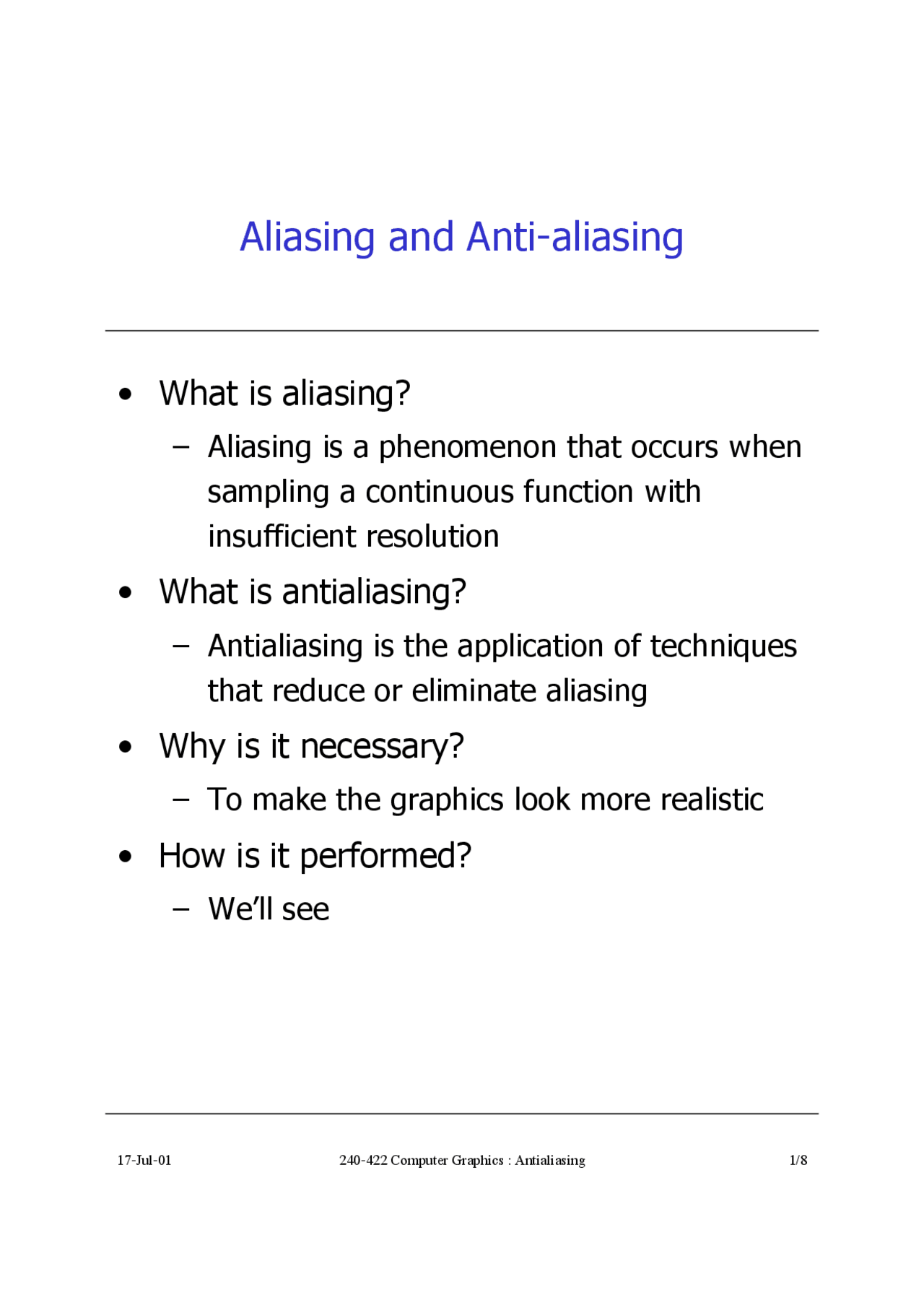 Aliasing in computer grapics - Docsity