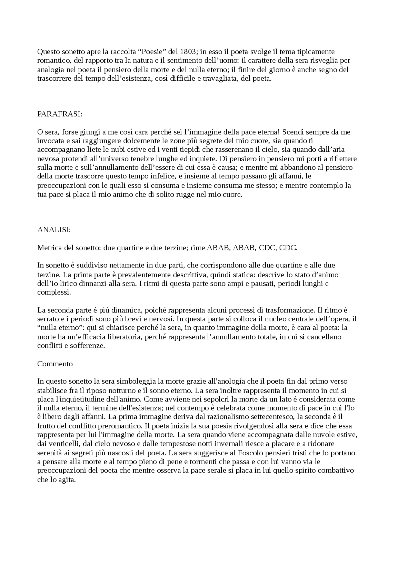 Analisi poesia alla sera di ugo foscolo Docsity Analisi poesia alla sera di ugo foscolo Docsity