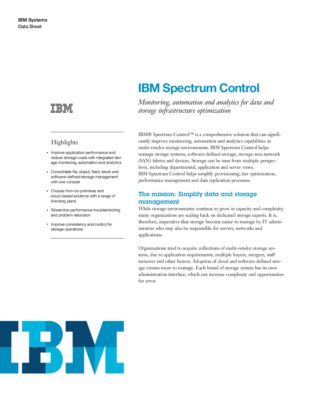 IBM Spectrum Control Data Sheet - Docsity