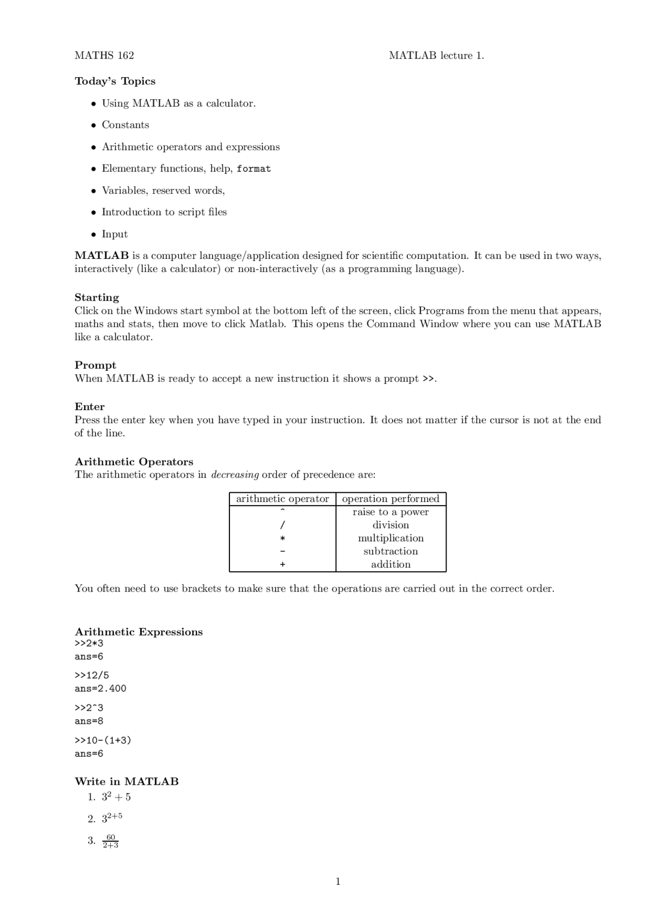 Matlab study notes for beginners | Study notes Matlab skills | Docsity