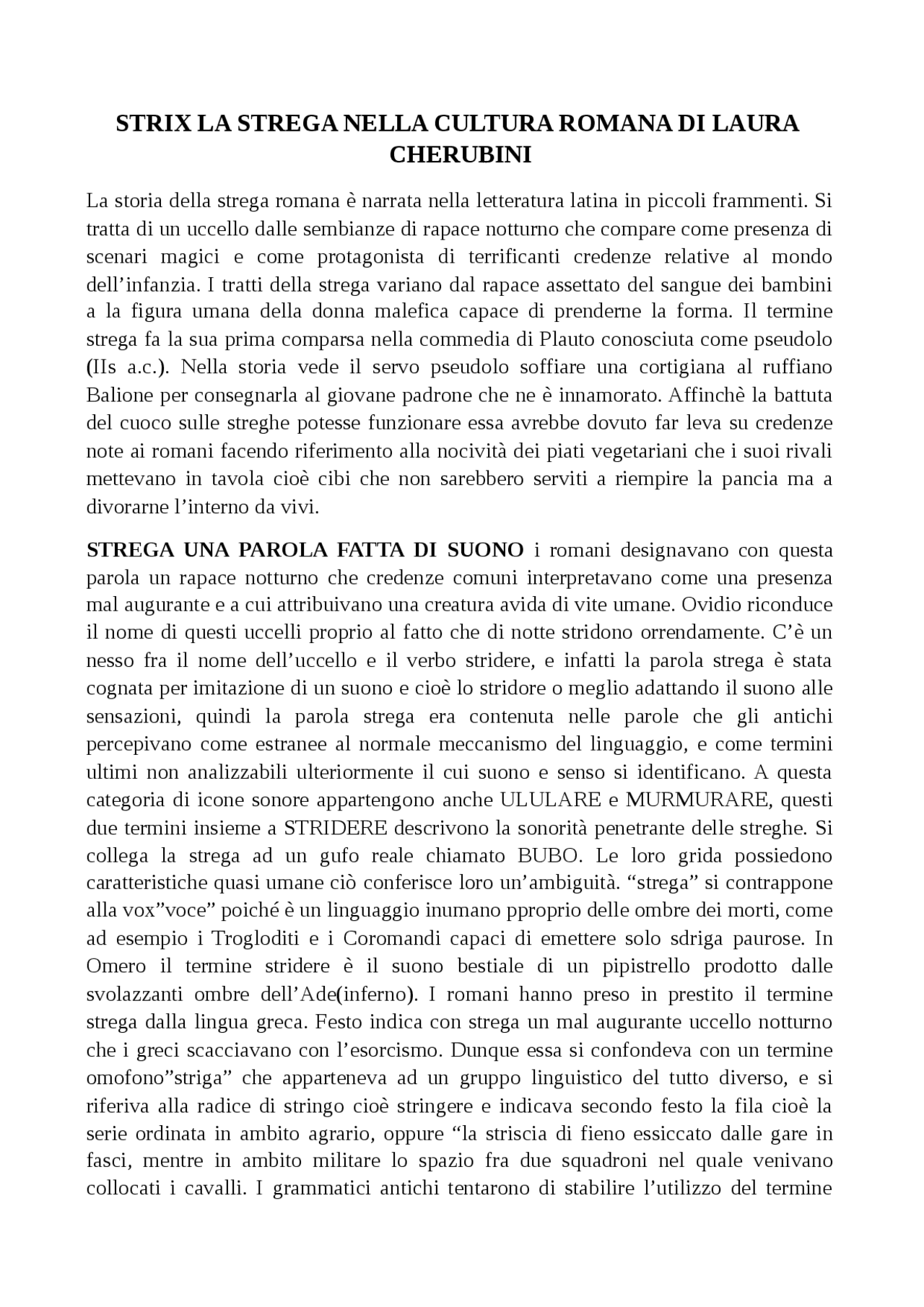 Strix: la strega nella cultura romana - Docsity