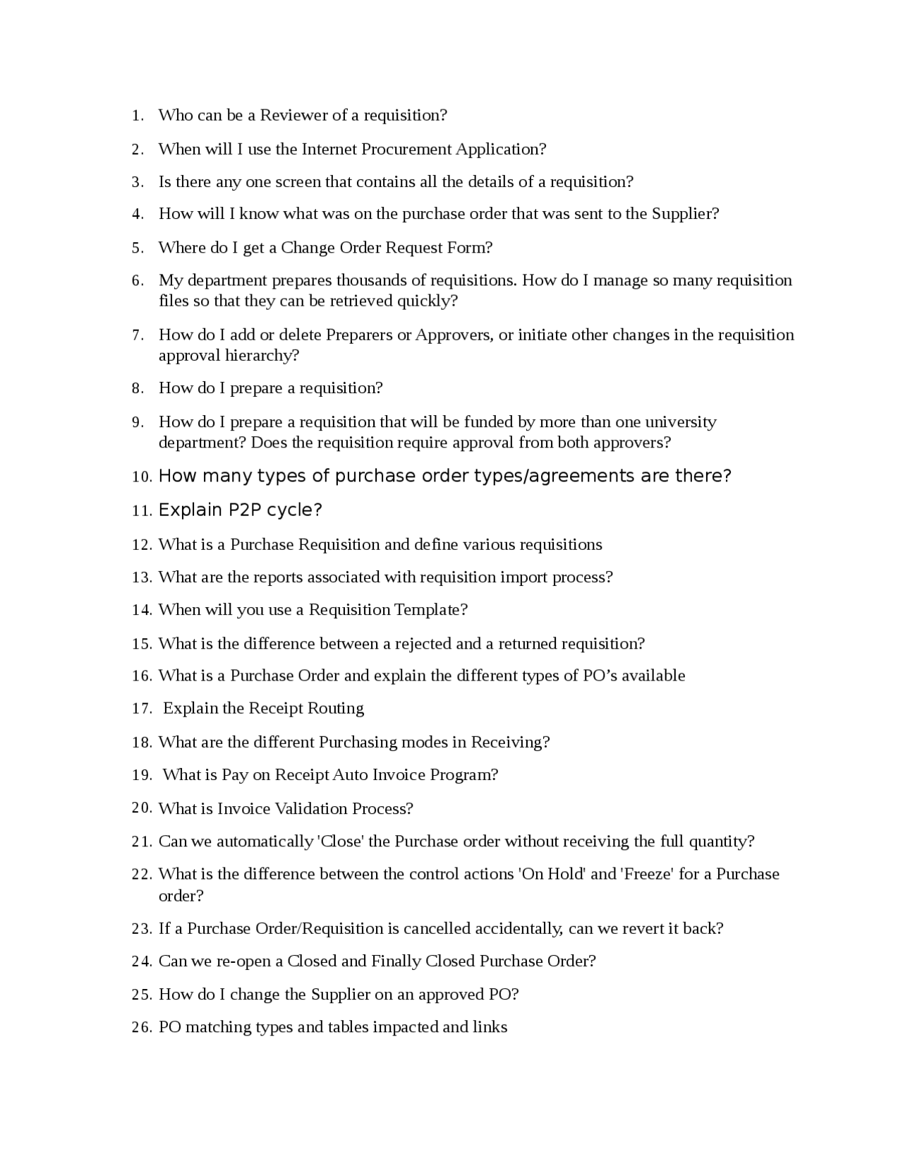 P2P Oracle Apps interview Questions | Exams Computer Science | Docsity