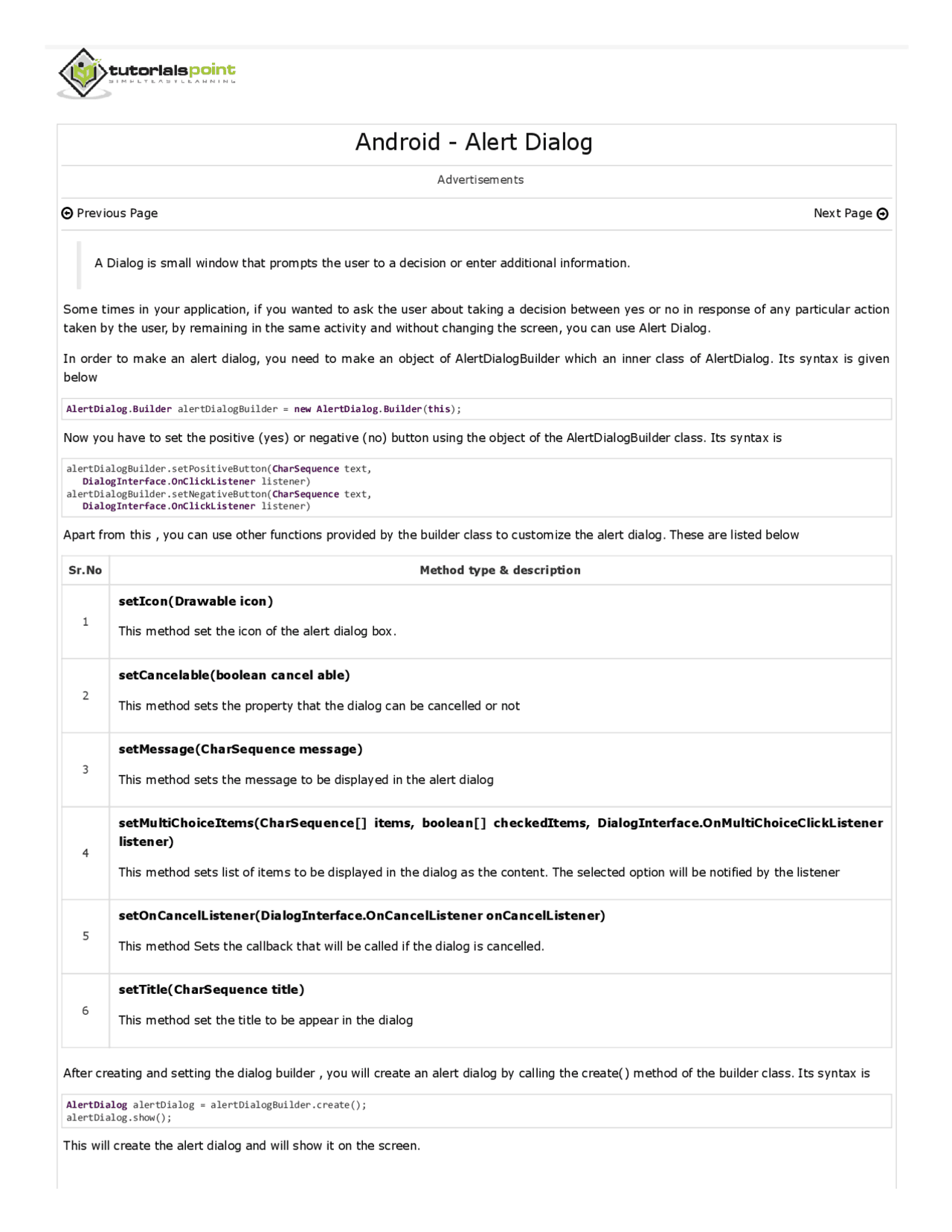 Android Alert Dialog - Docsity