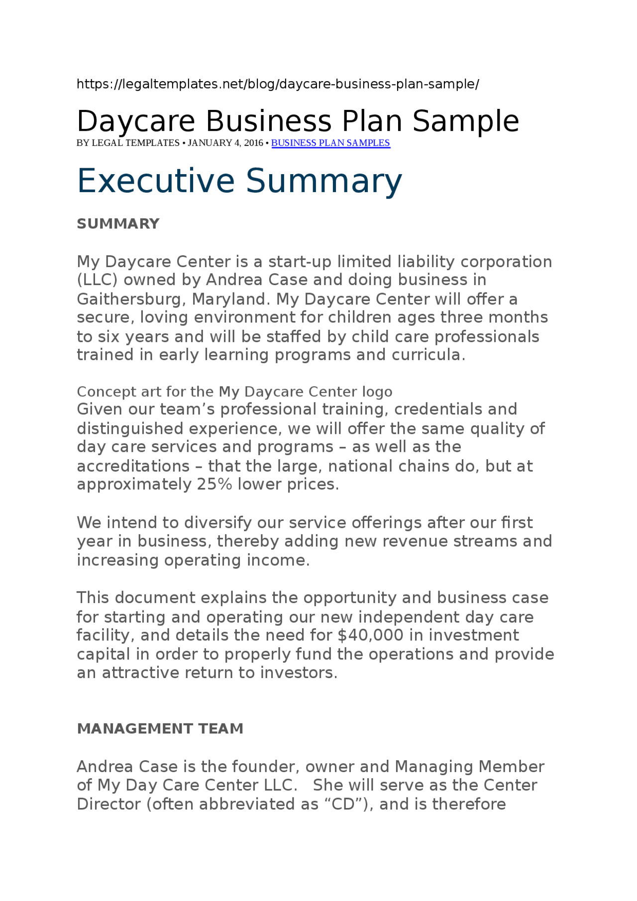 Daycare Business Plan Sample Docsity Daycare Business Plan Sample Docsity