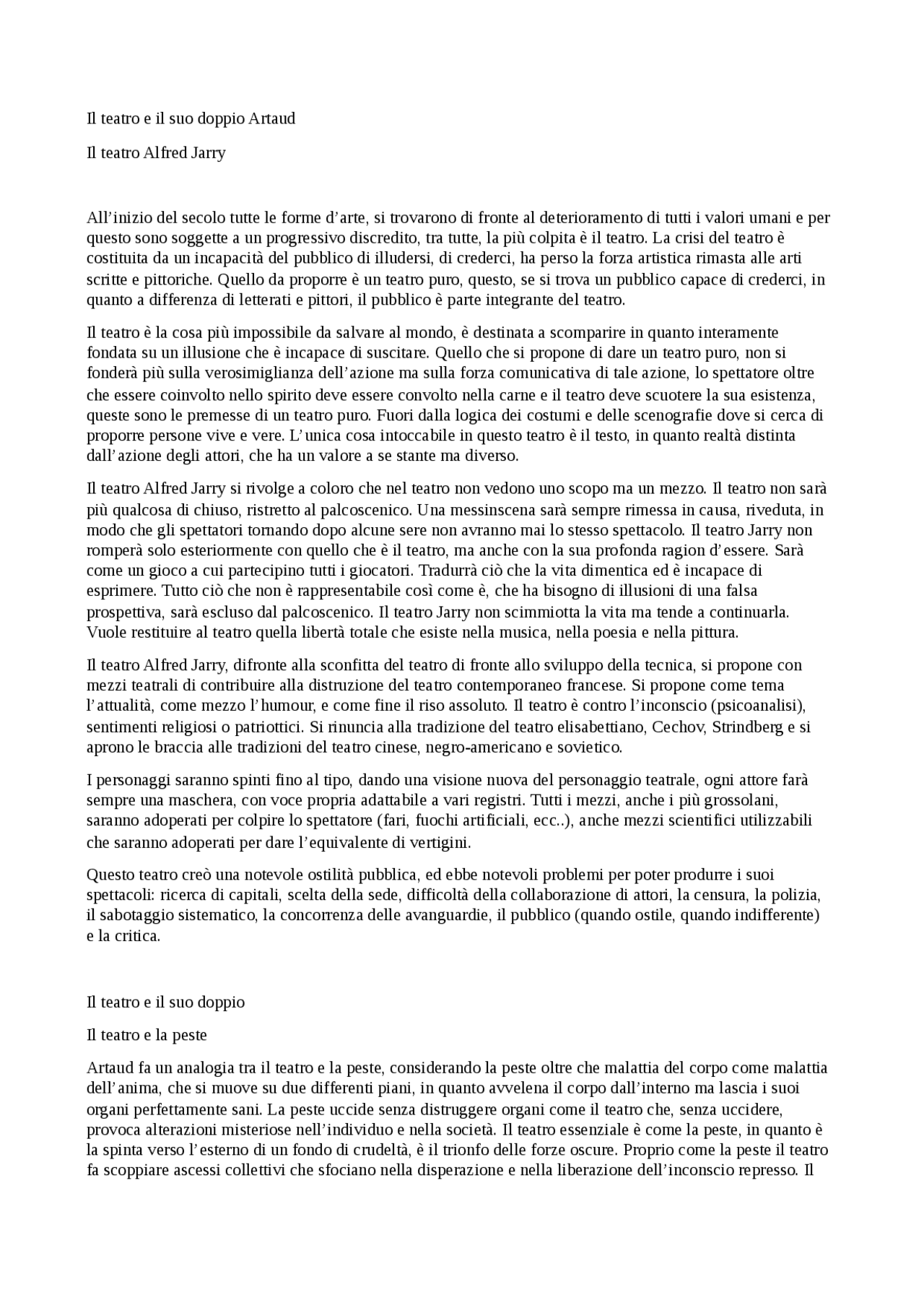 Artaud Il teatro e il suo doppio Docsity Artaud Il teatro e il suo doppio Docsity