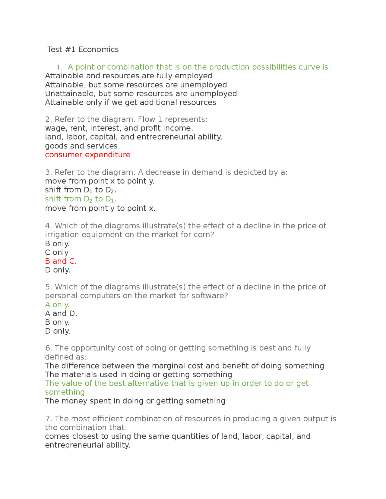 Economic 201 TEST 1 ON RESOURCES, GOOD, AND DIAGRAMS | Exams Economics ...