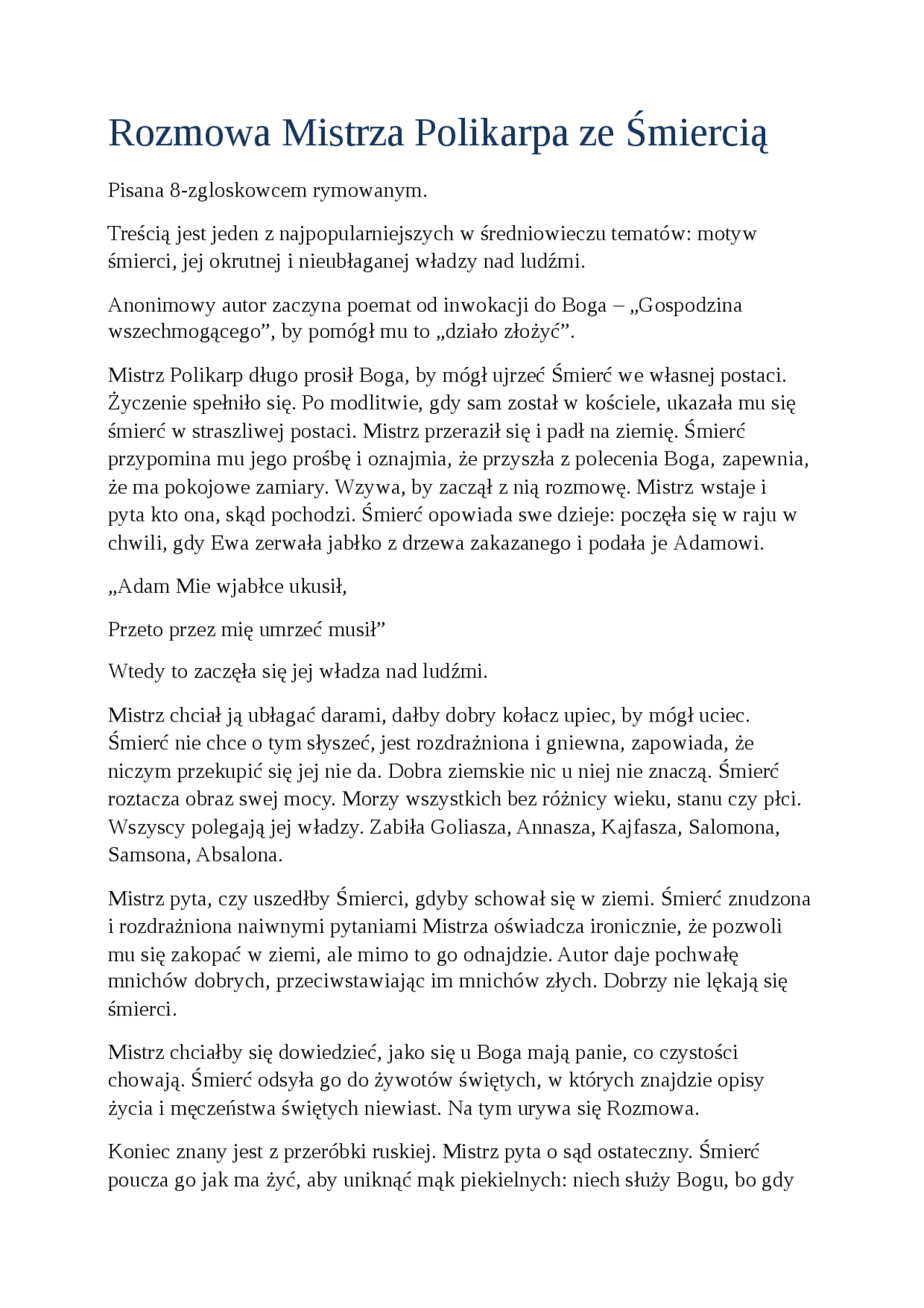 Rozmowa Mistrza Polikarpa Ze śmiercią Pdf