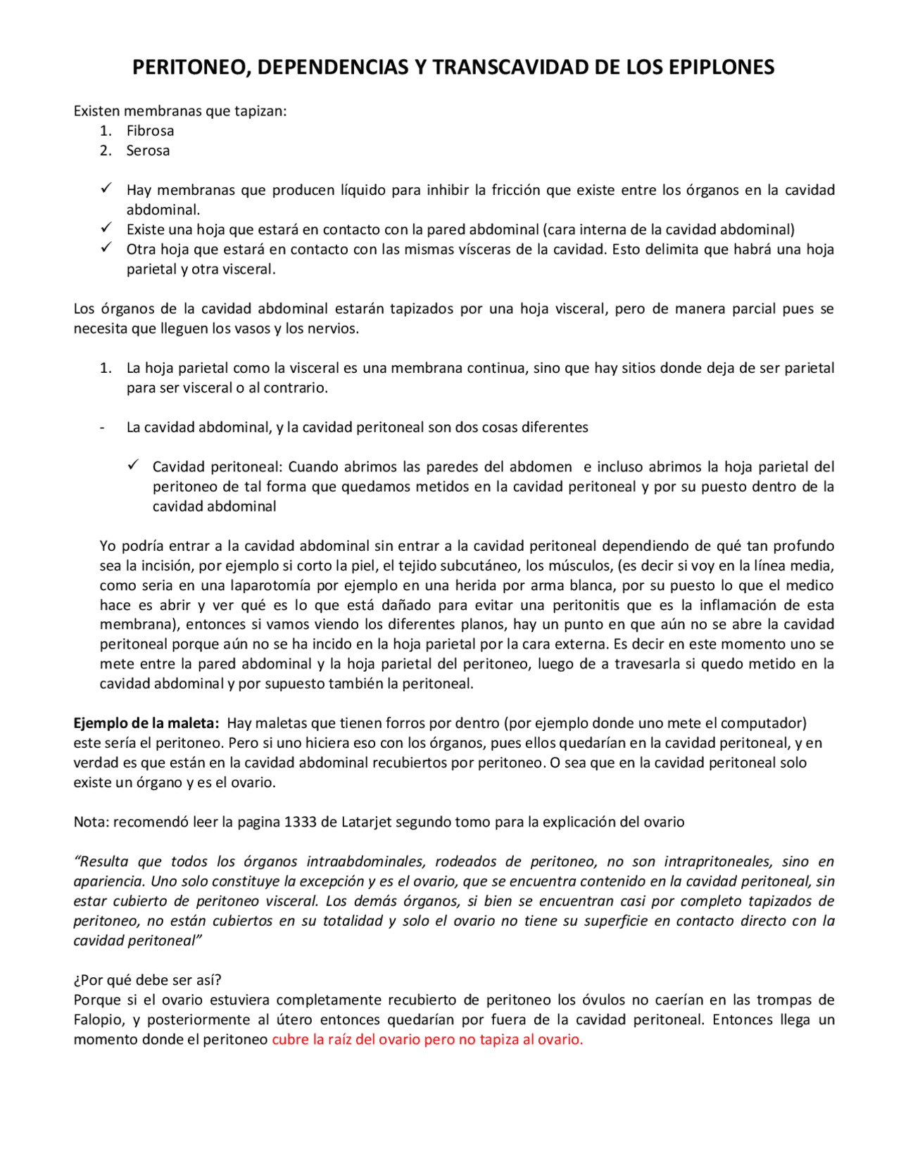 Peritoneo Resumen Corto Realizado Por Una Estudiante Docsity