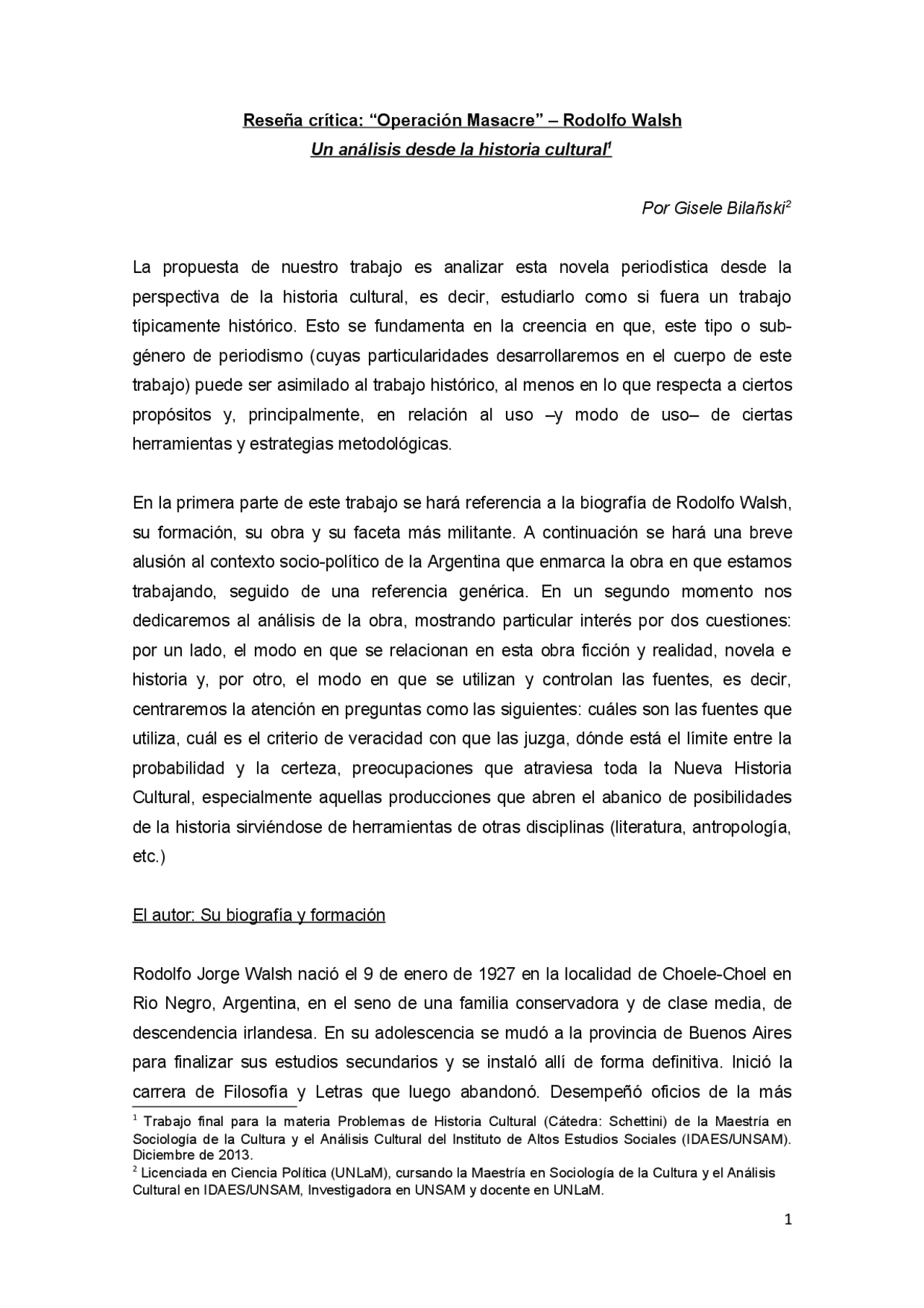 Analisis De La Obra Operacion Masacre Docsity