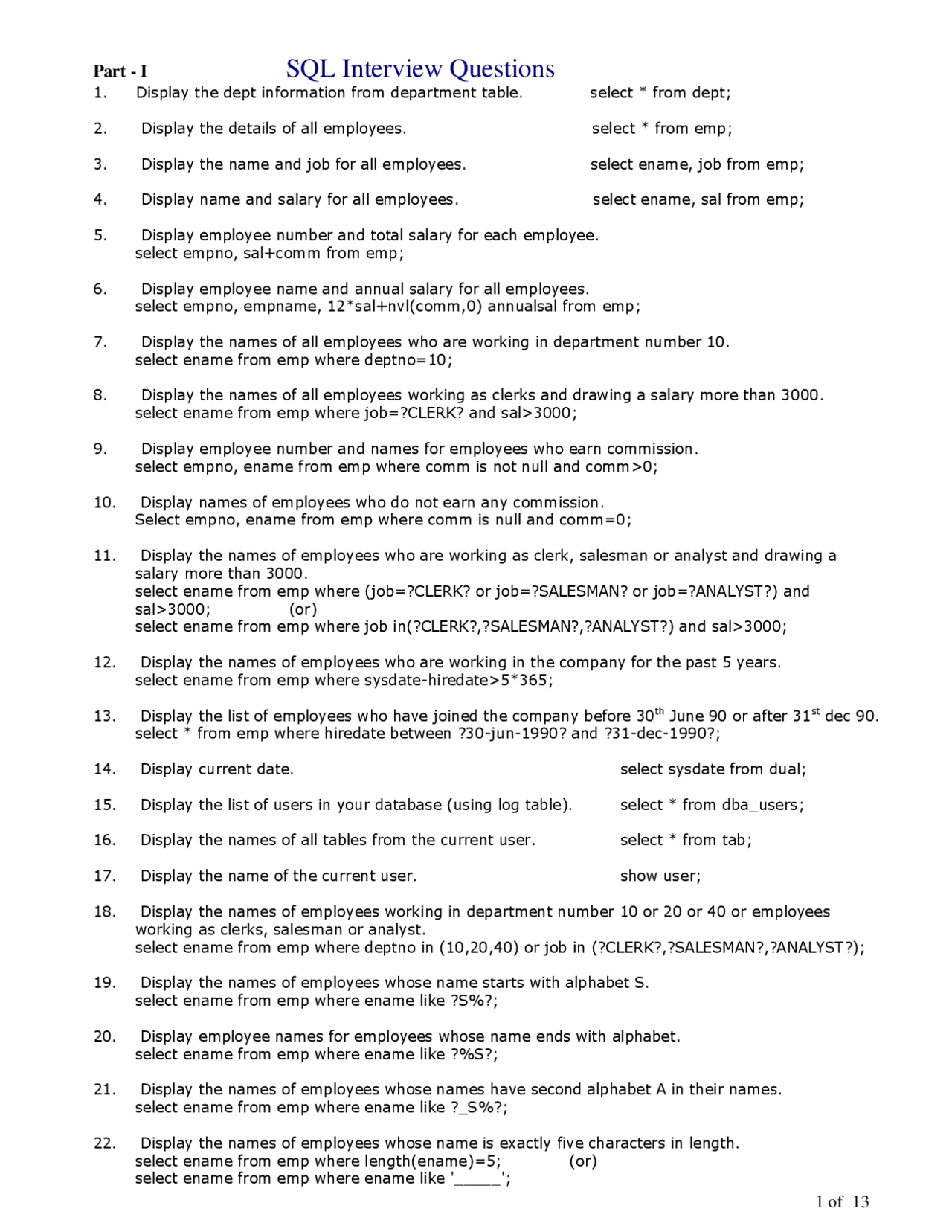 Structured query langauge - Docsity