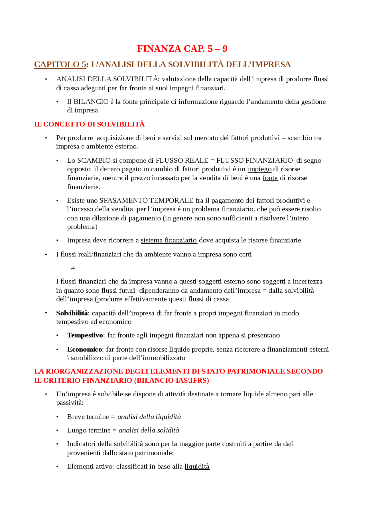 Capitoli 5-9 del libro "Rischio, rendimento e fondamentali di impresa" |  Schemi e mappe concettuali di Finanza Aziendale | Docsity