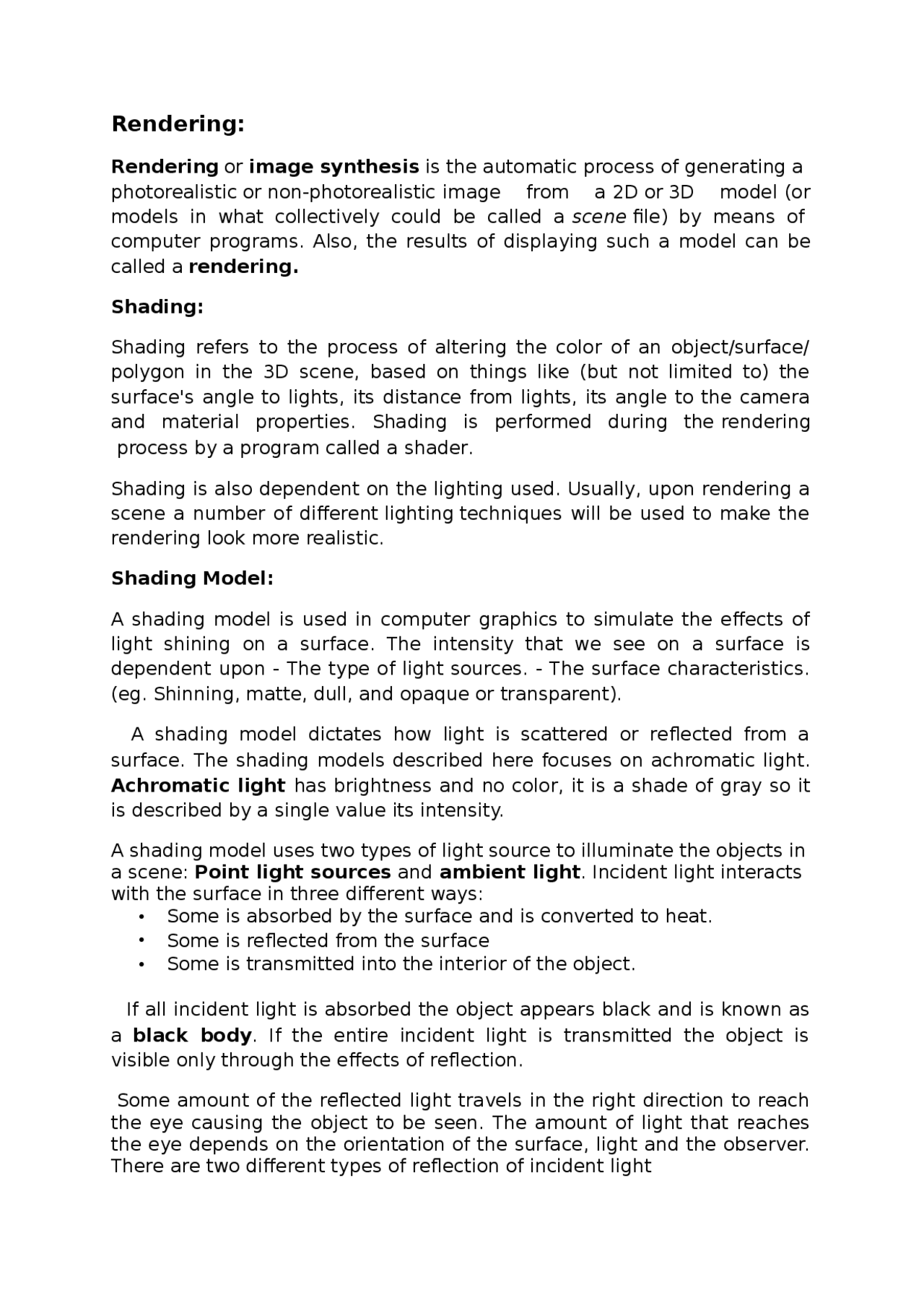 Rendering in computer graphics - Docsity